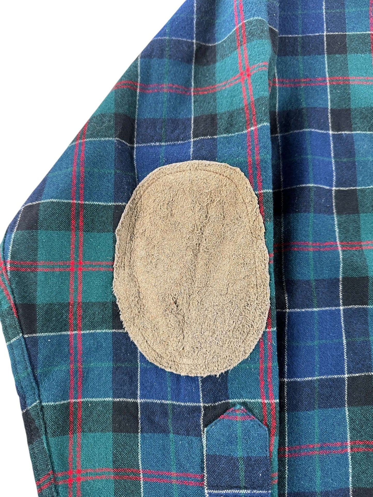 Elbow Patch on Vintage Green & Navy Pendleton Flannel W/ Elbow Patches SZ XL