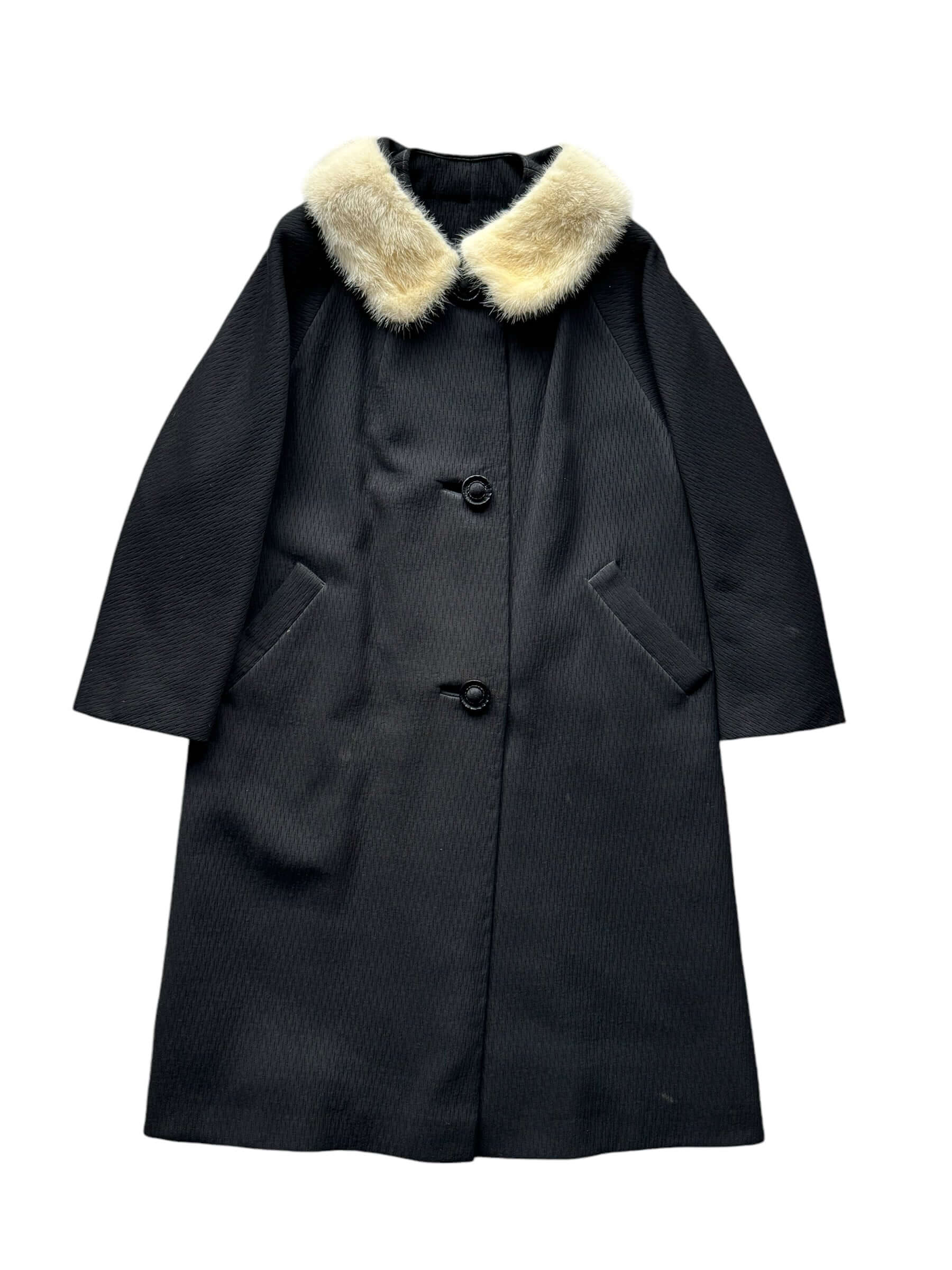 Front view of 1960s Black Coat with Mink Collar M-L