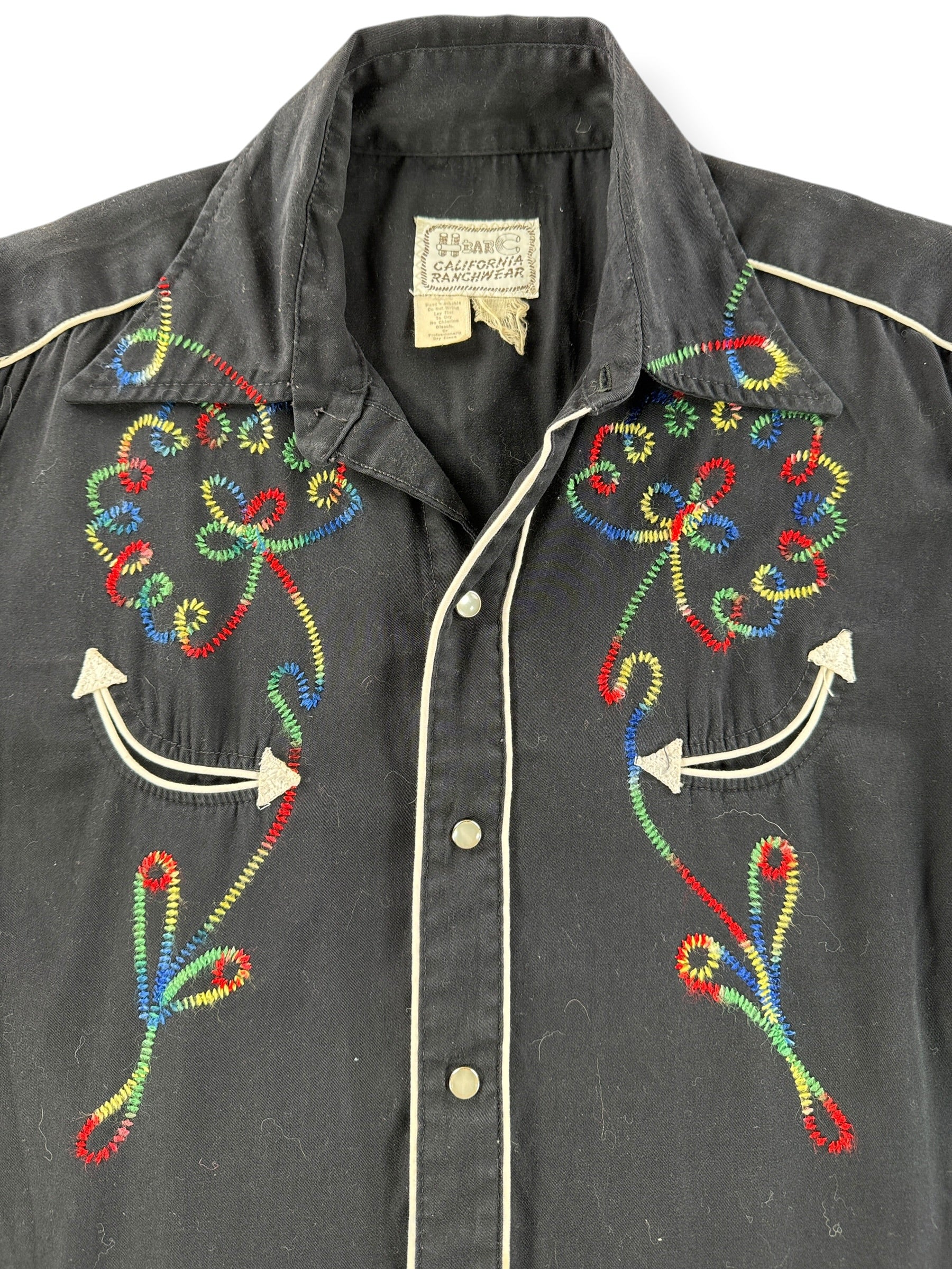 Embroidery on Vintage H Bar C Embroidered Black Pearlsnap SZ M