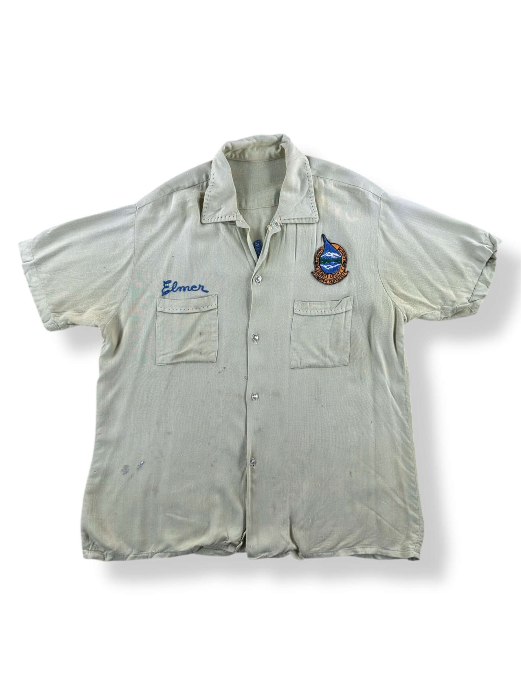 Front of Vintage Elmer Pud Bowling Shirt SZ L AS IS
