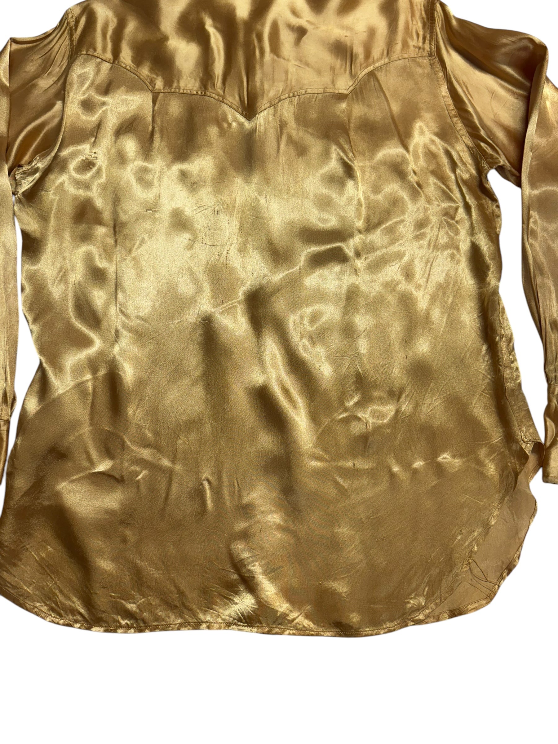 Lower back of Vintage Gold Satin Pearlsnap Shirt M