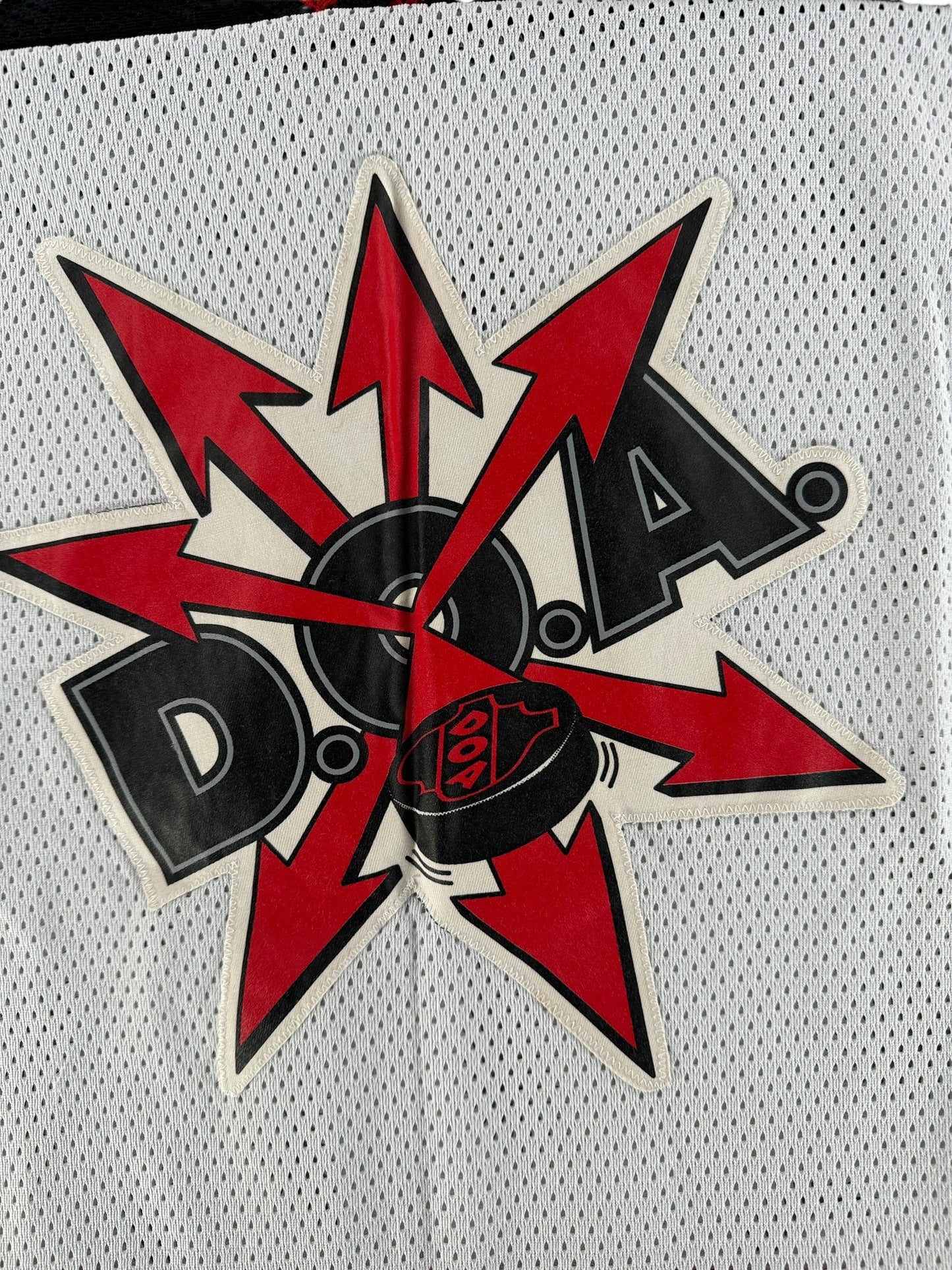 Front Graphic of Vintage 90s Era DOA Canadian Punk Hockey Jersey SZ L