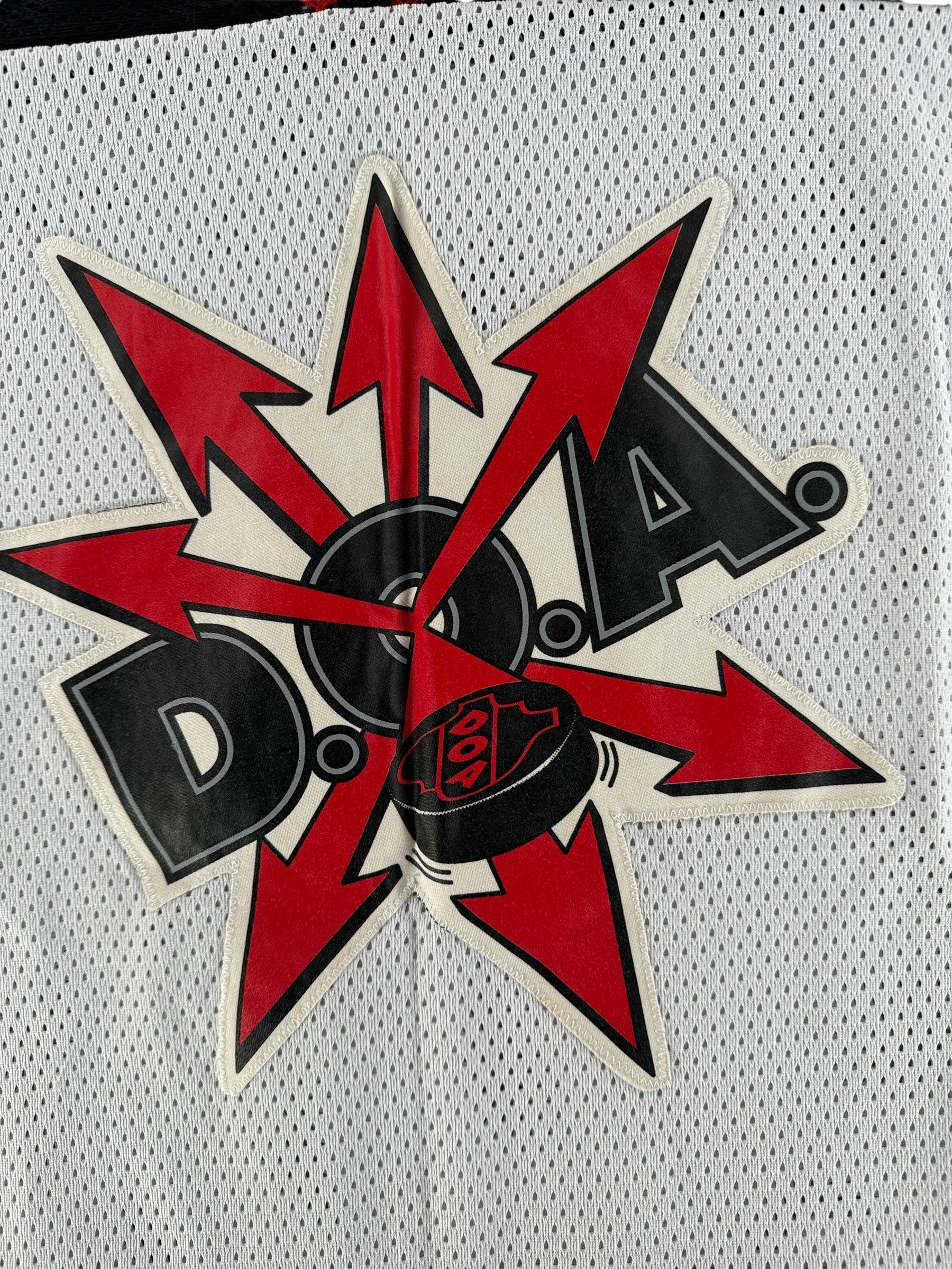 Front Graphic of Vintage 90s Era DOA Canadian Punk Hockey Jersey SZ L