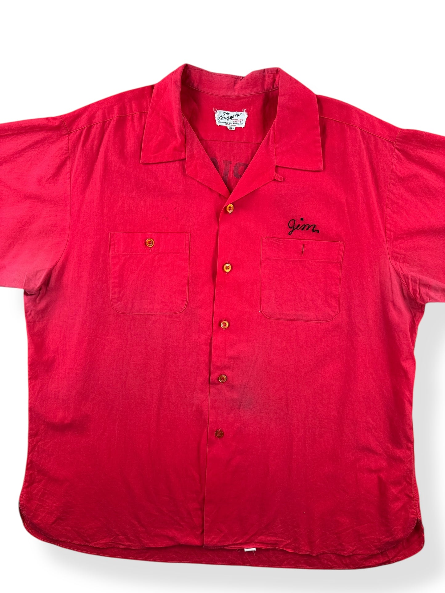 Front Close Up of Seattle Marine Upholsterer Bob Picot Inc Bowling Shirt SZ XL