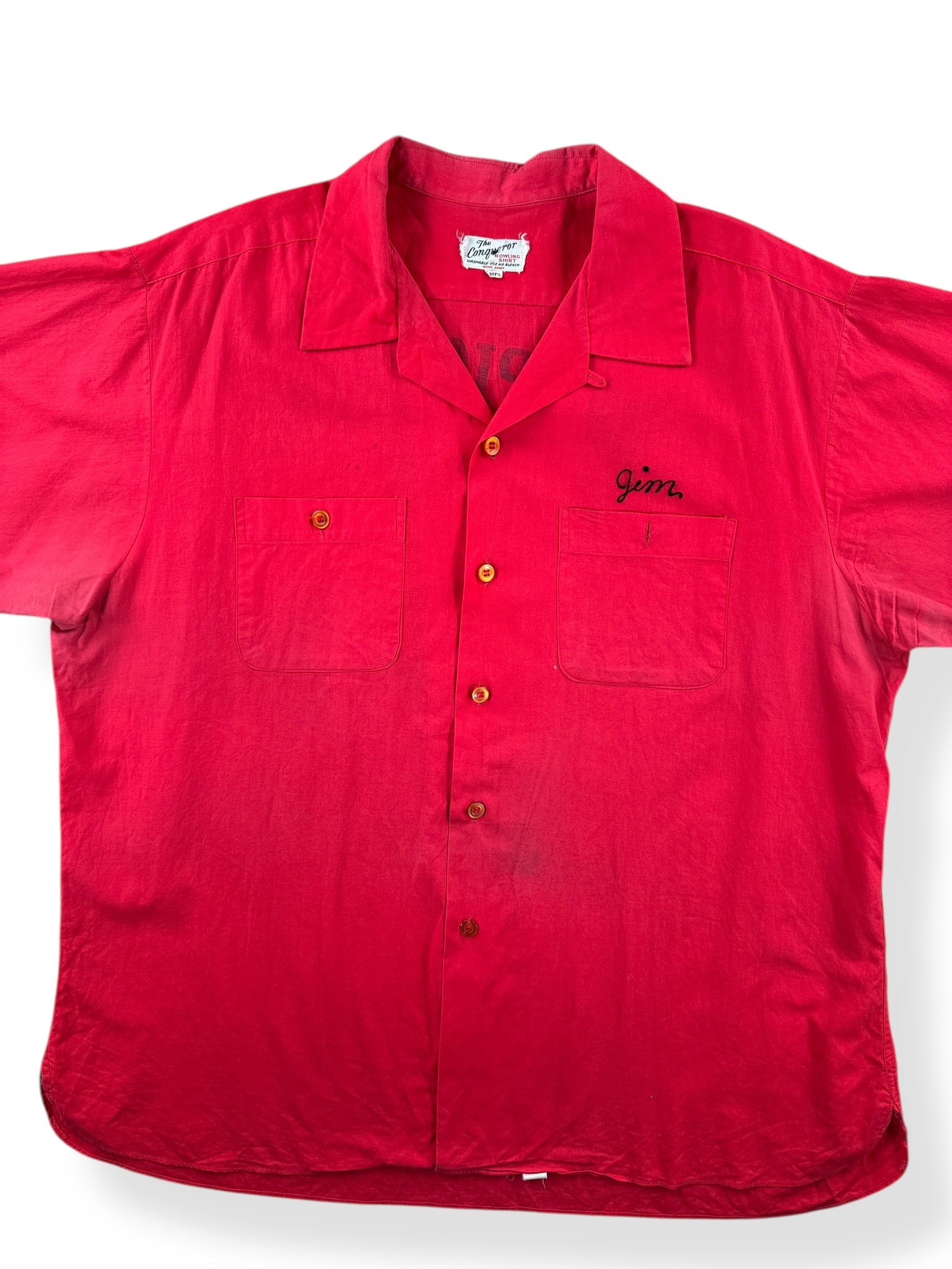 Front Close Up of Seattle Marine Upholsterer Bob Picot Inc Bowling Shirt SZ XL