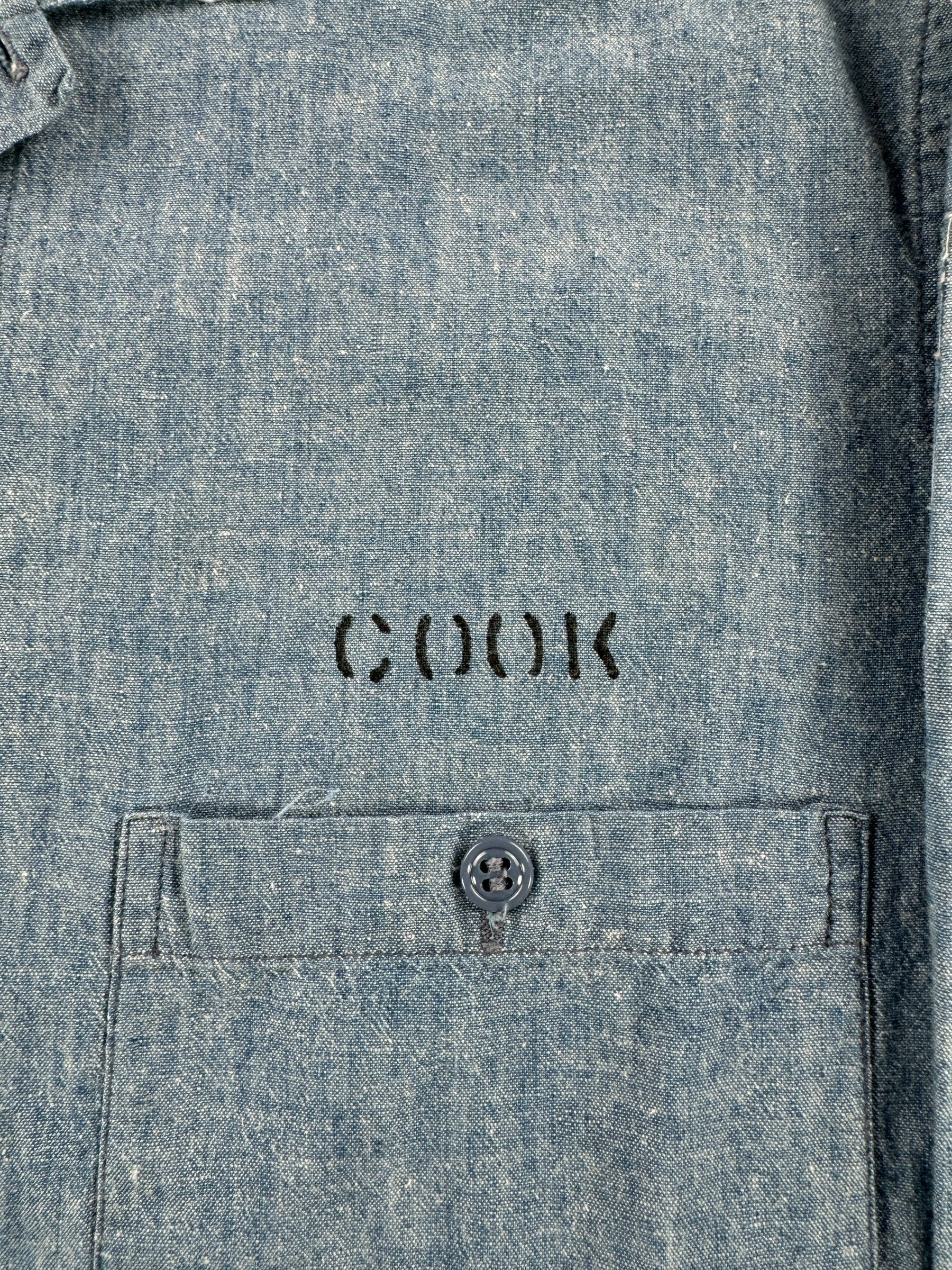 Name on Vintage 60’s Vietnam US Navy Denim Chambray Shirt SZ XL