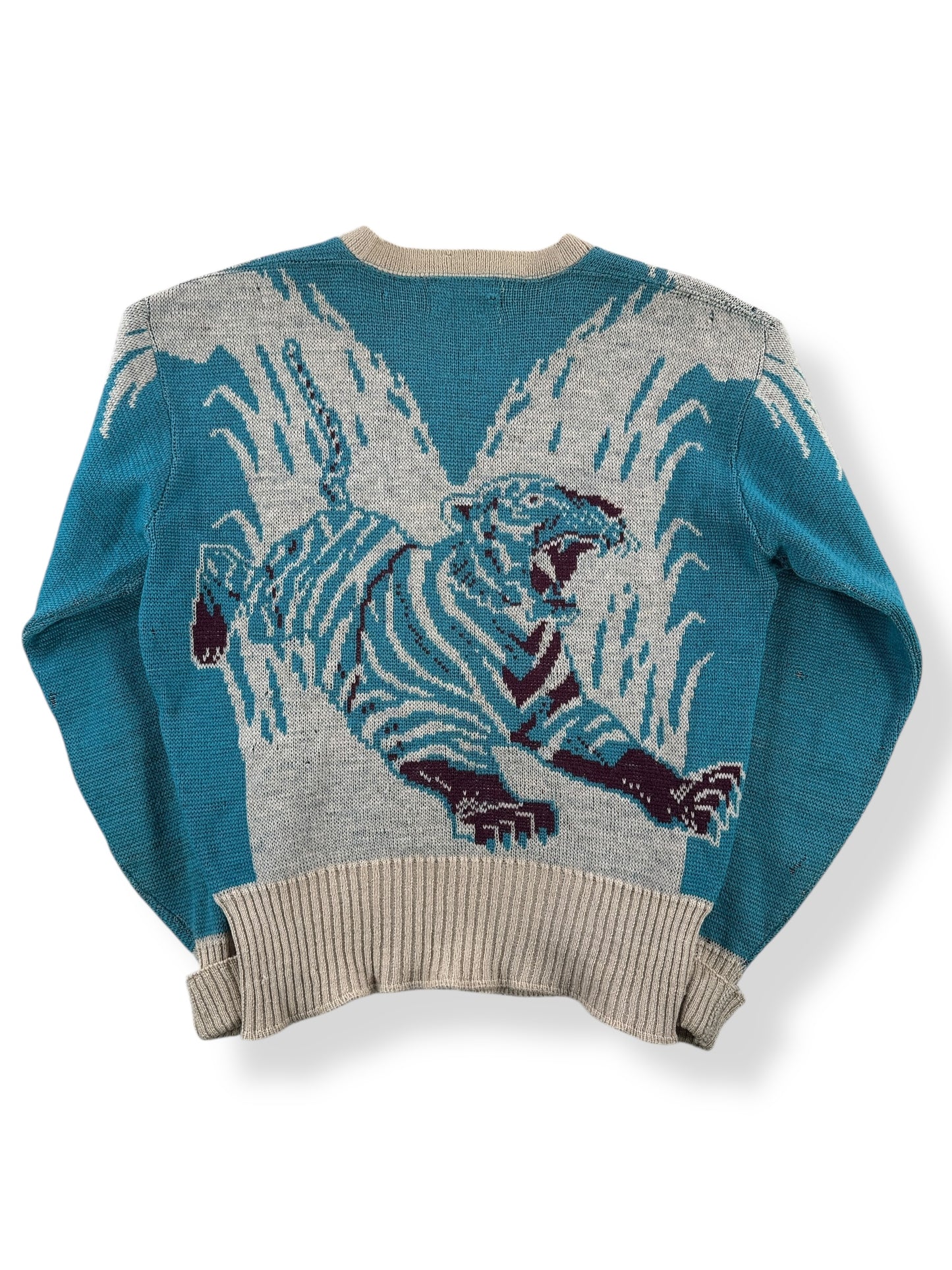 Back of Vintage Campus Wool Tiger Sweater SZ M