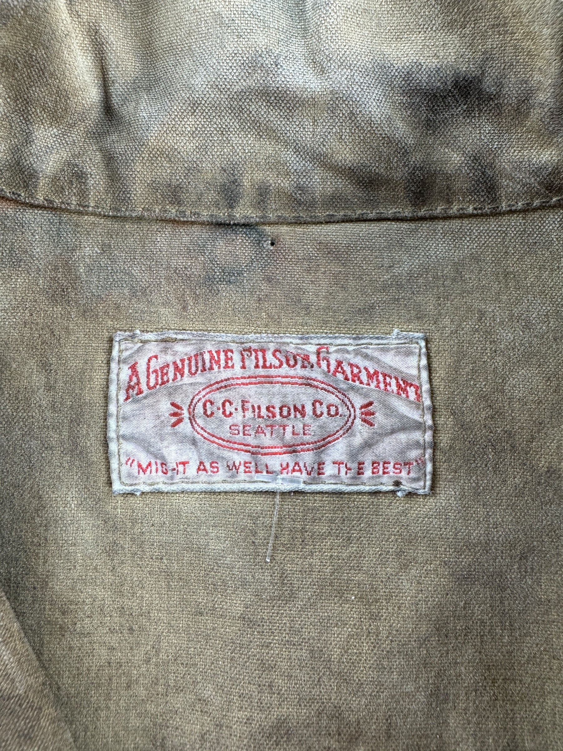 Tag on Vintage Filson Tin Cloth Cruiser Jacket SZ 44