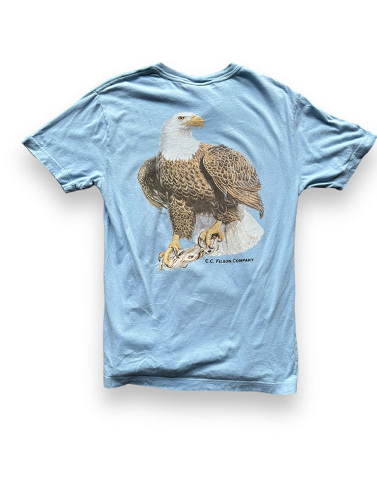 Rear View of Light Blue Filson Eagle Graphic Tee SZ XS |  Barn Owl Vintage Goods | Vintage Filson Workwear Seattle