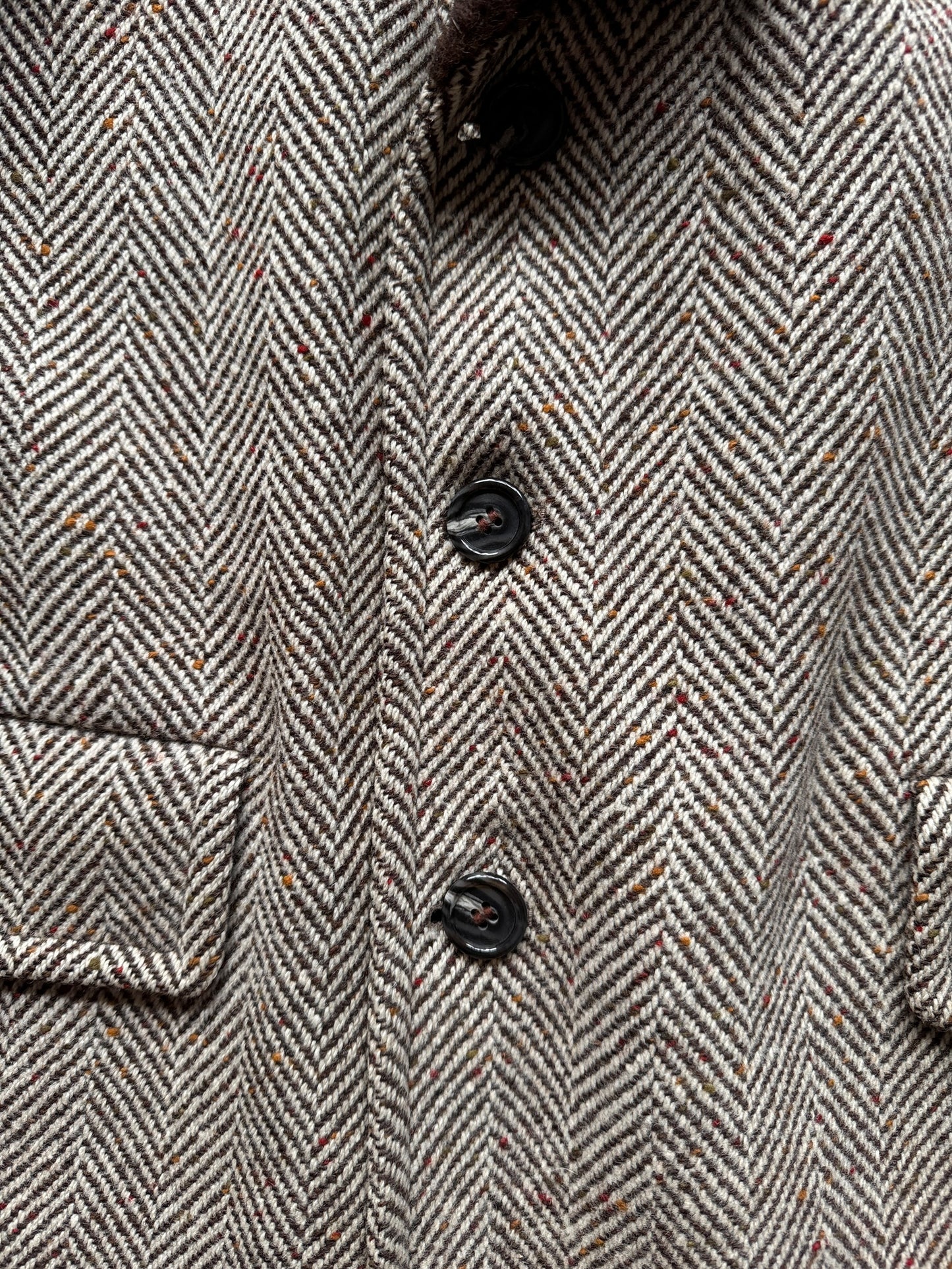 buttons on Vintage Zero King Wool Herringbone Overcoat SZ 40