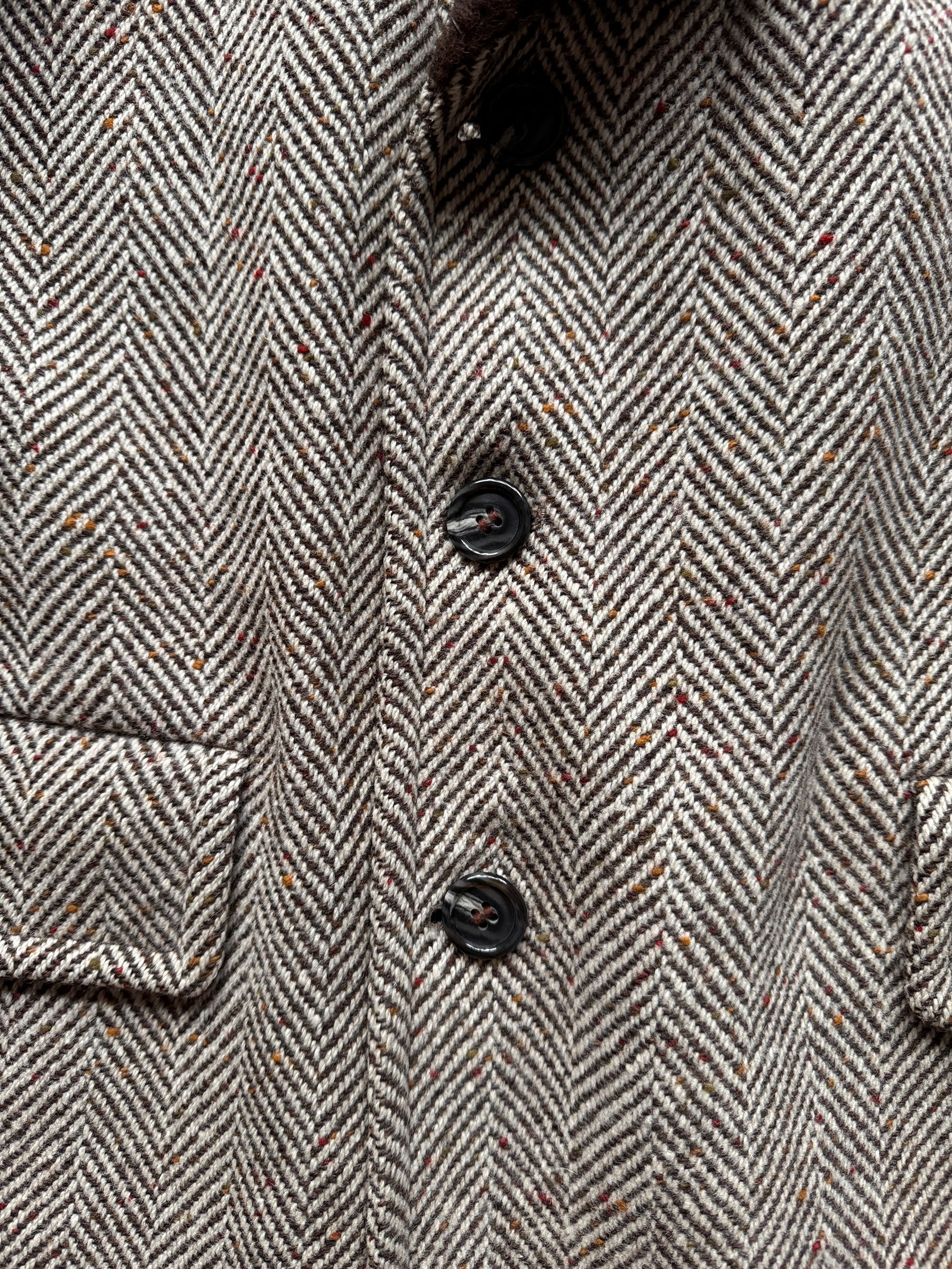 buttons on Vintage Zero King Wool Herringbone Overcoat SZ 40