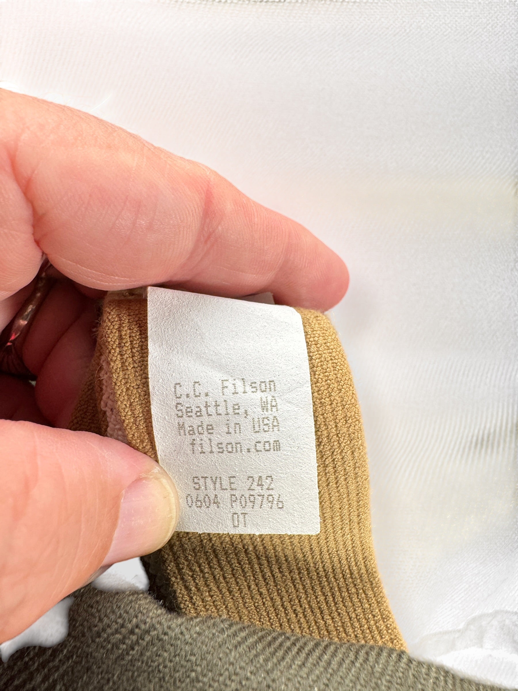Production Tag on Filson Style 242 Carry On Bag