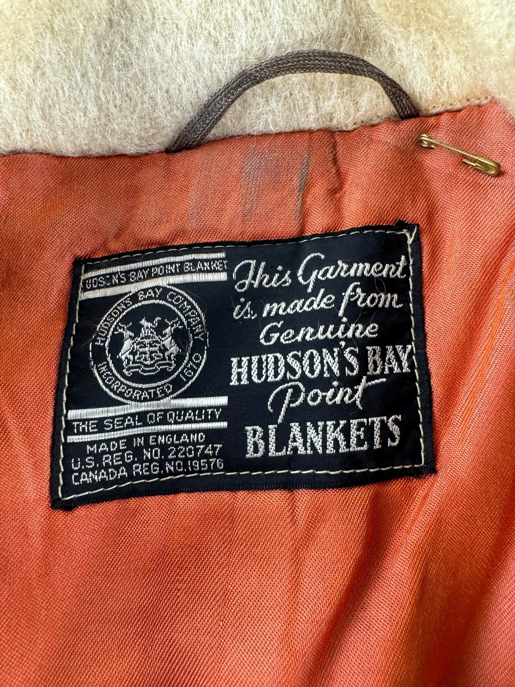 Label on Vintage Hudson's Bay Blanket Coat SZ L