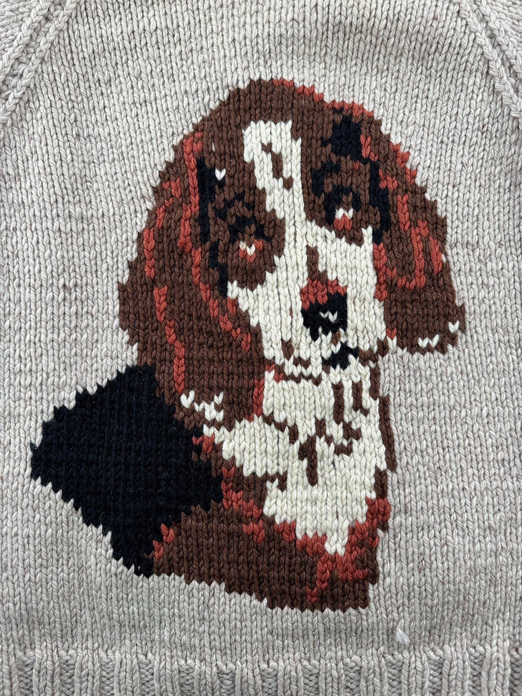 Back Design on Vintage Basset Hound Cowichan Style Sweater SZ M