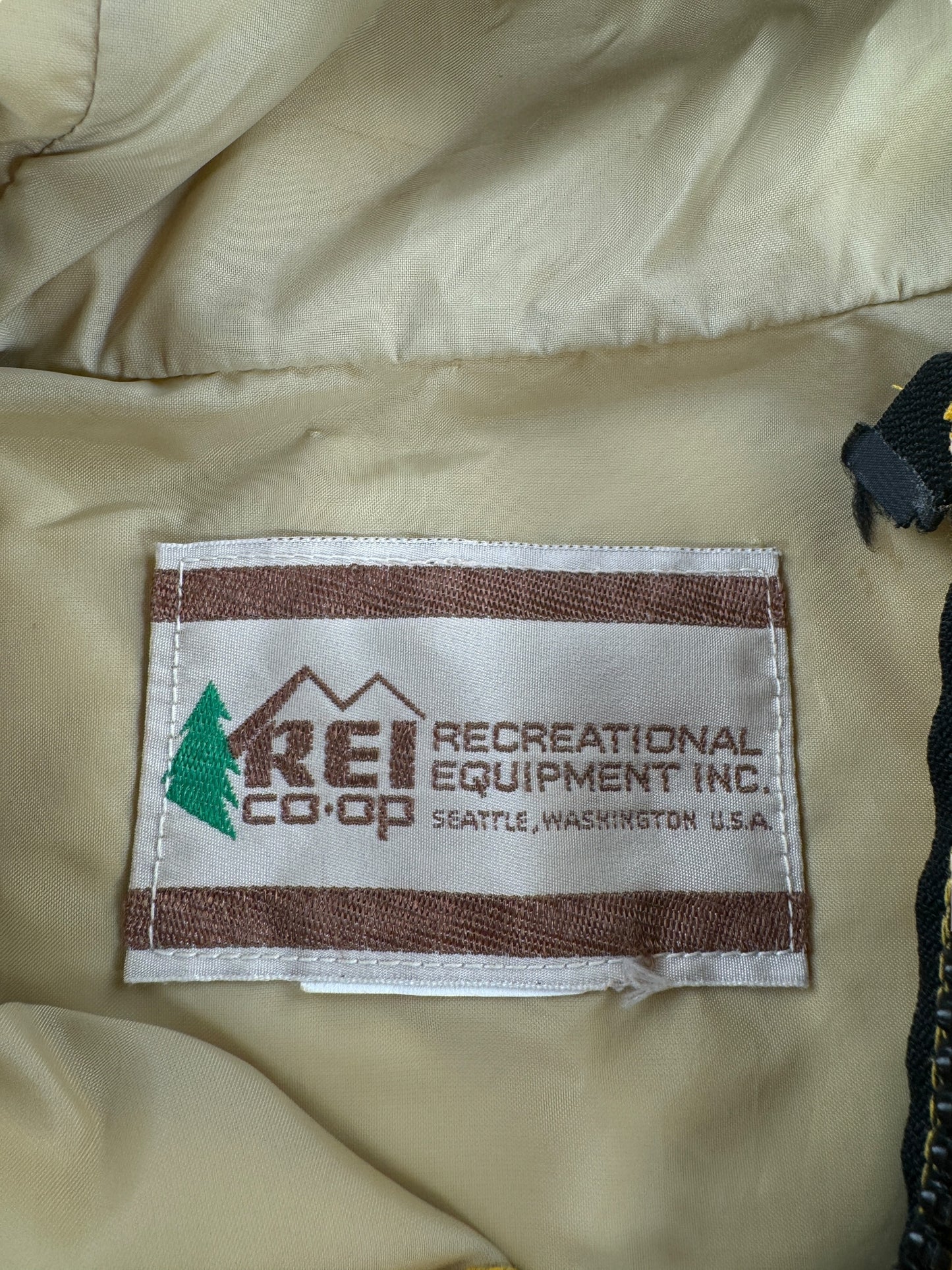 Tag on Vintage REI Yellow Parka SZ L