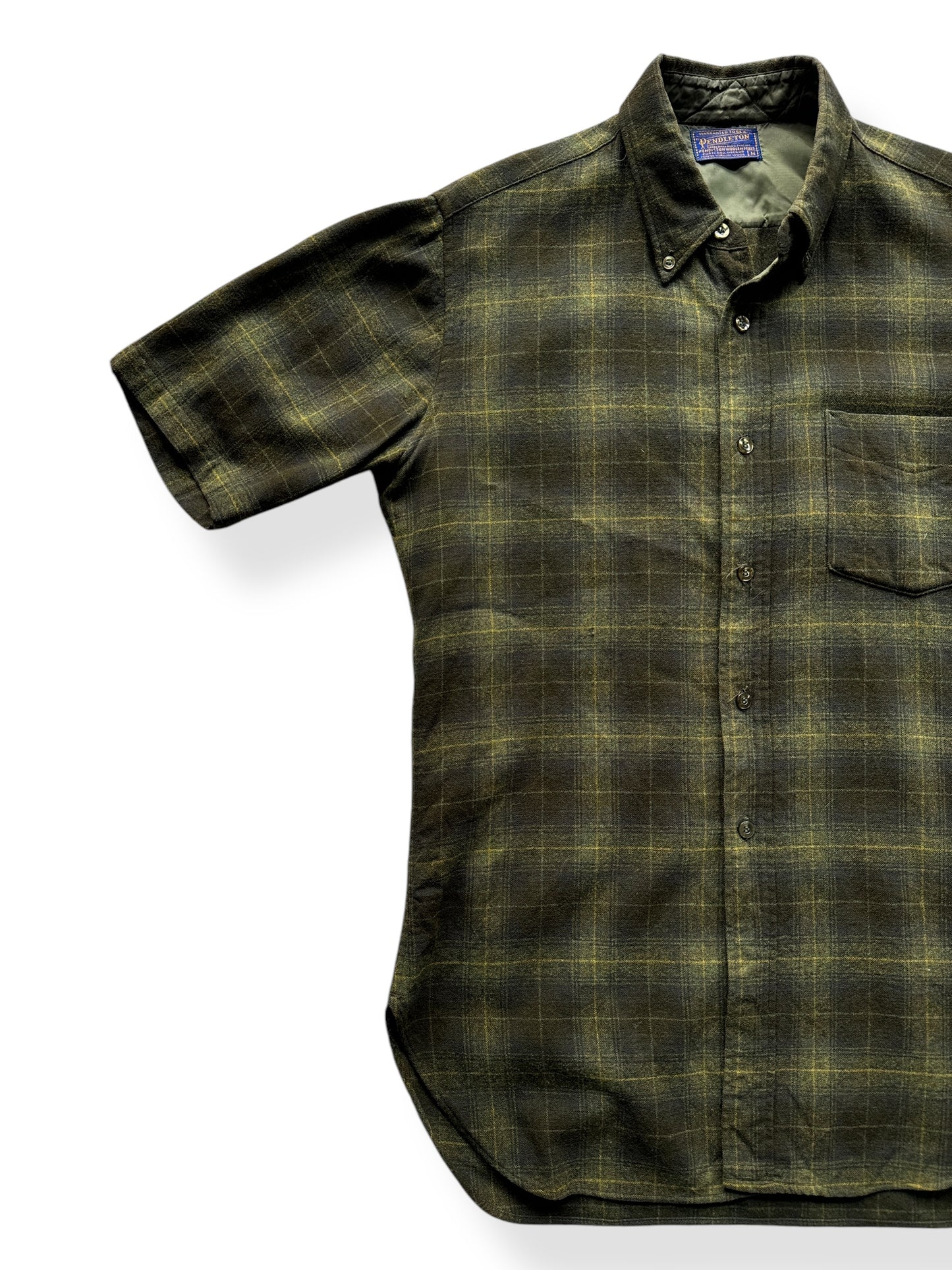 Front Right of 50s Green Plaid Pendleton Short Sleeve SZ M