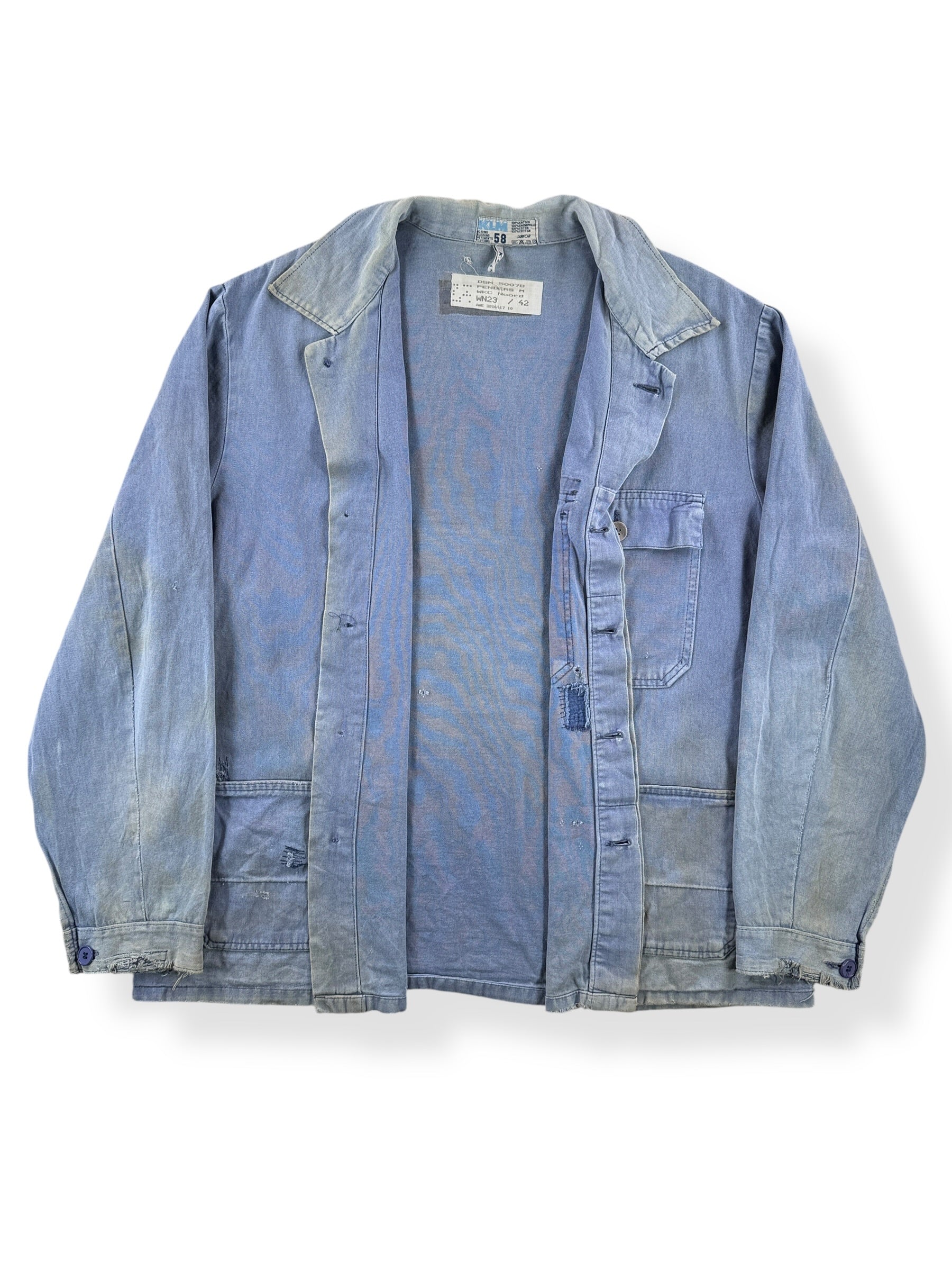 Inside of Vintage Distressed KLM French Chore Coat SZ XL