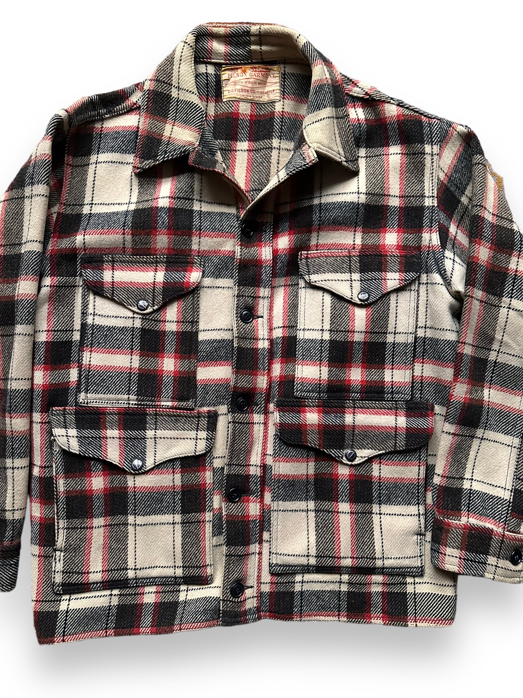 Extremely Rare 1951 Filson Red-Black-White Single Back Mackinaw Coat SZ 46  | Vintage Filson Peppermint Patty Alternate | Vintage Workwear Seattle