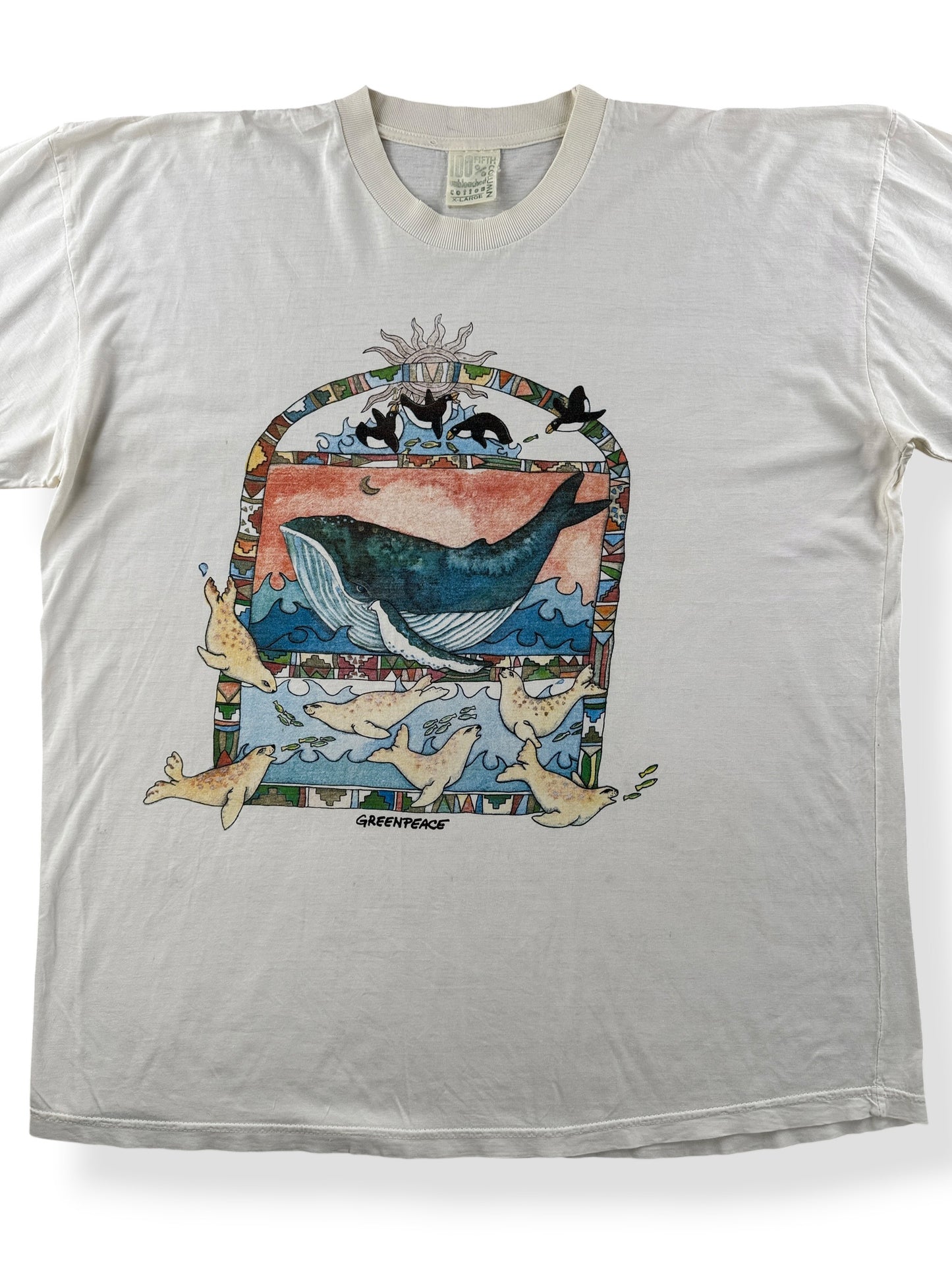 Front Close Up of Vintage Greenpeace Tee SZ XL