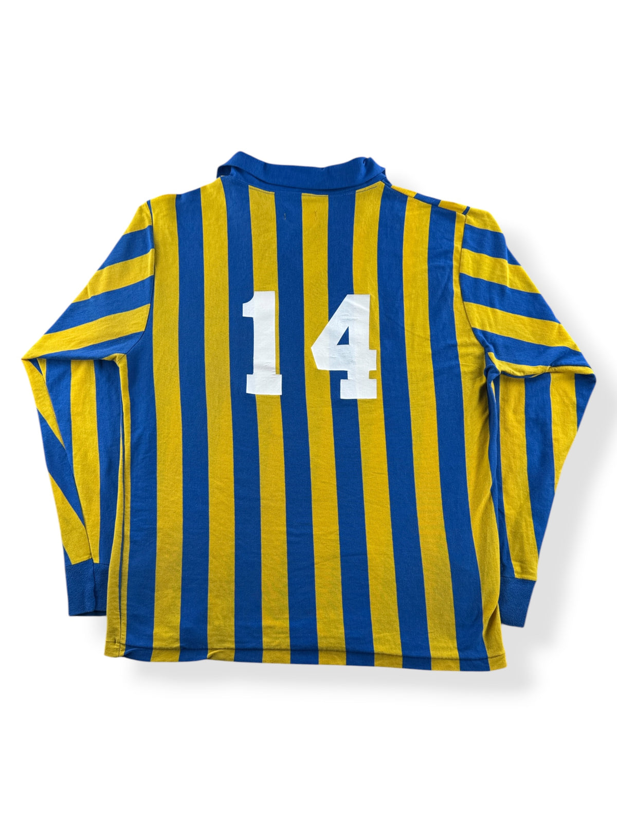 Back of Vintage 70s Pele Label Striped Soccer Jersey SZ L (Fits M)