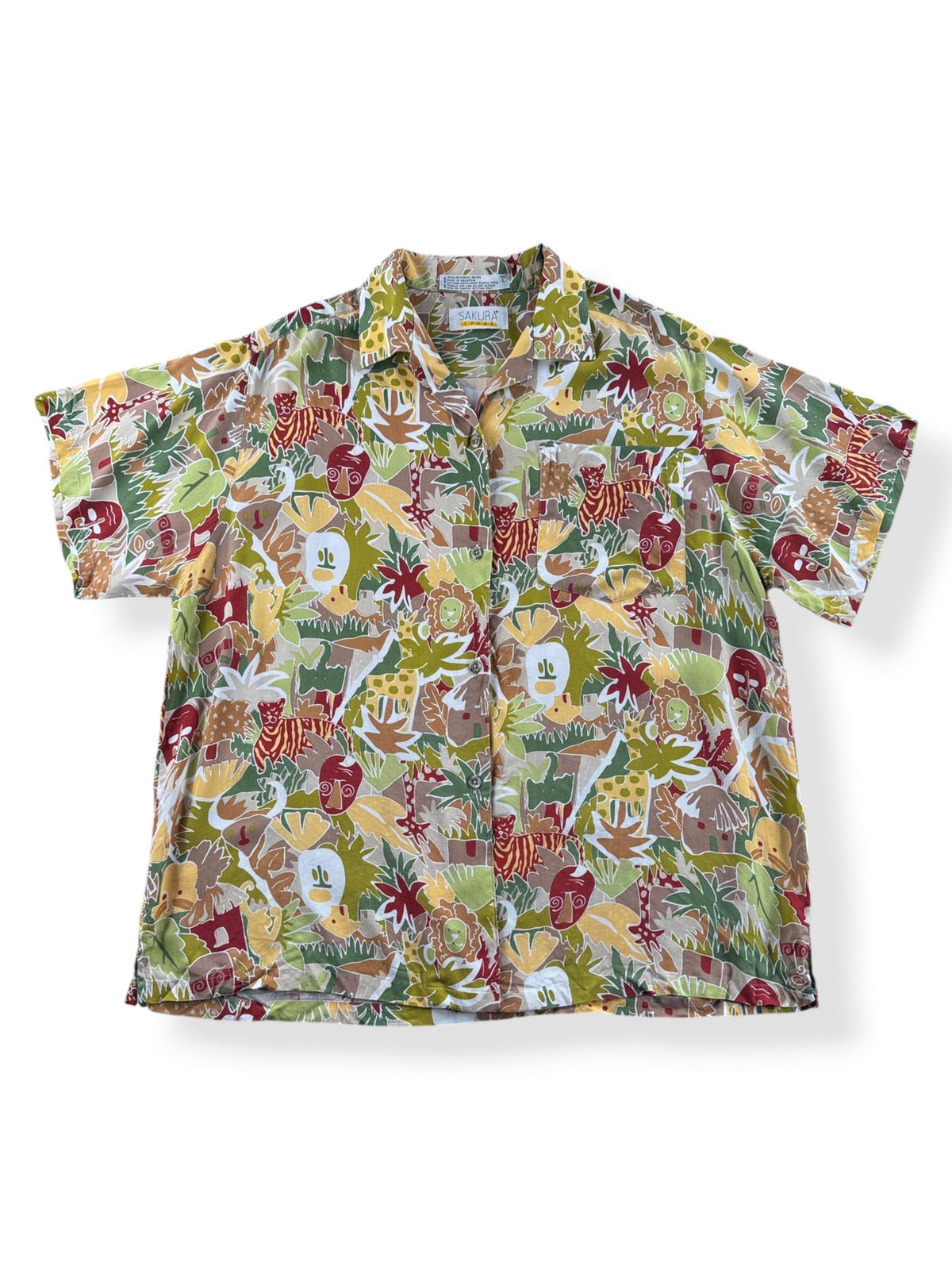 Front of Vintage Sakura Sport Rayon Aloha Shirt SZ L