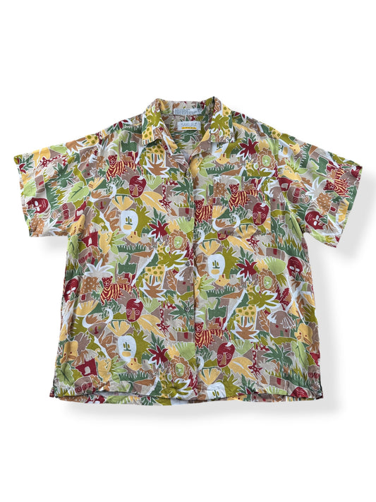 Front of Vintage Sakura Sport Rayon Aloha Shirt SZ L