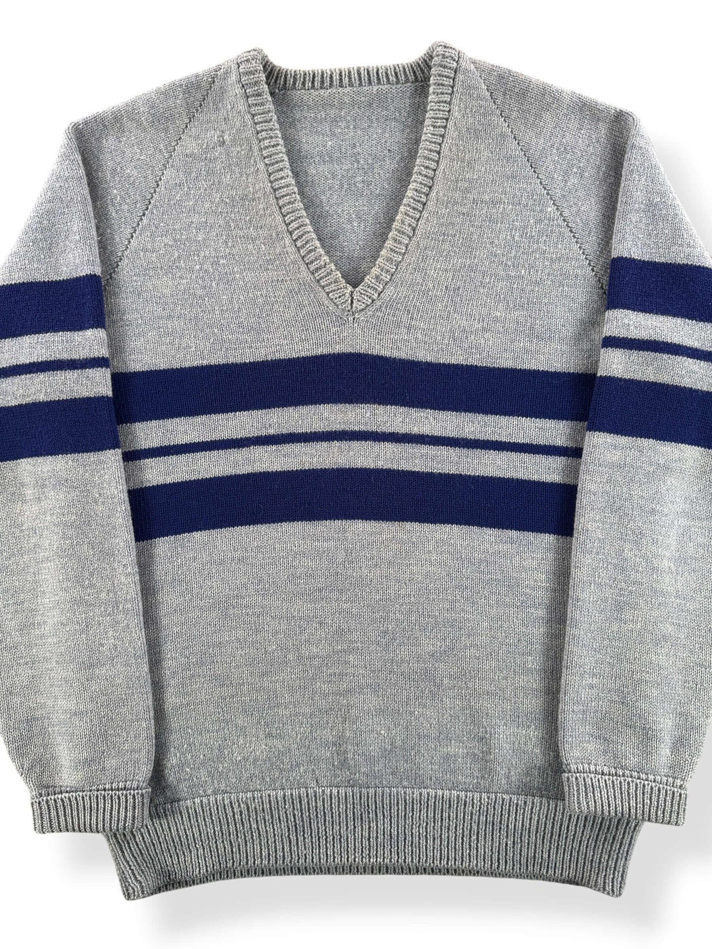 Front Close Up of Vintage Striped V Neck Sweater SZ M