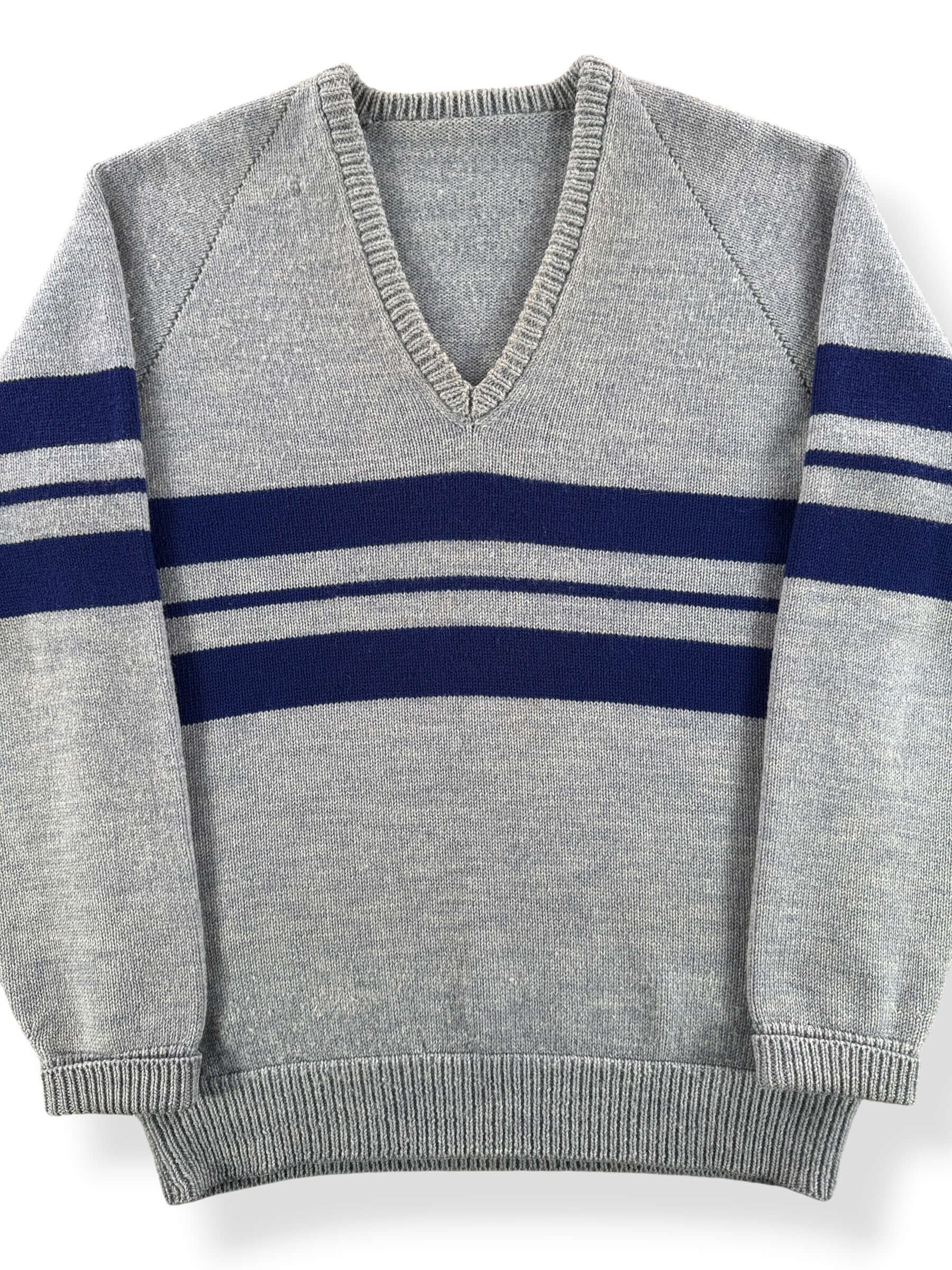 Front Close Up of Vintage Striped V Neck Sweater SZ M