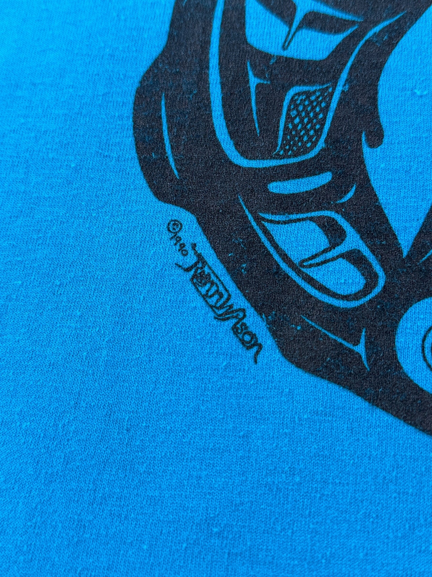 Signature on Vintage Blue 1990 First Nations Orca Tee SZ L (Fits M)