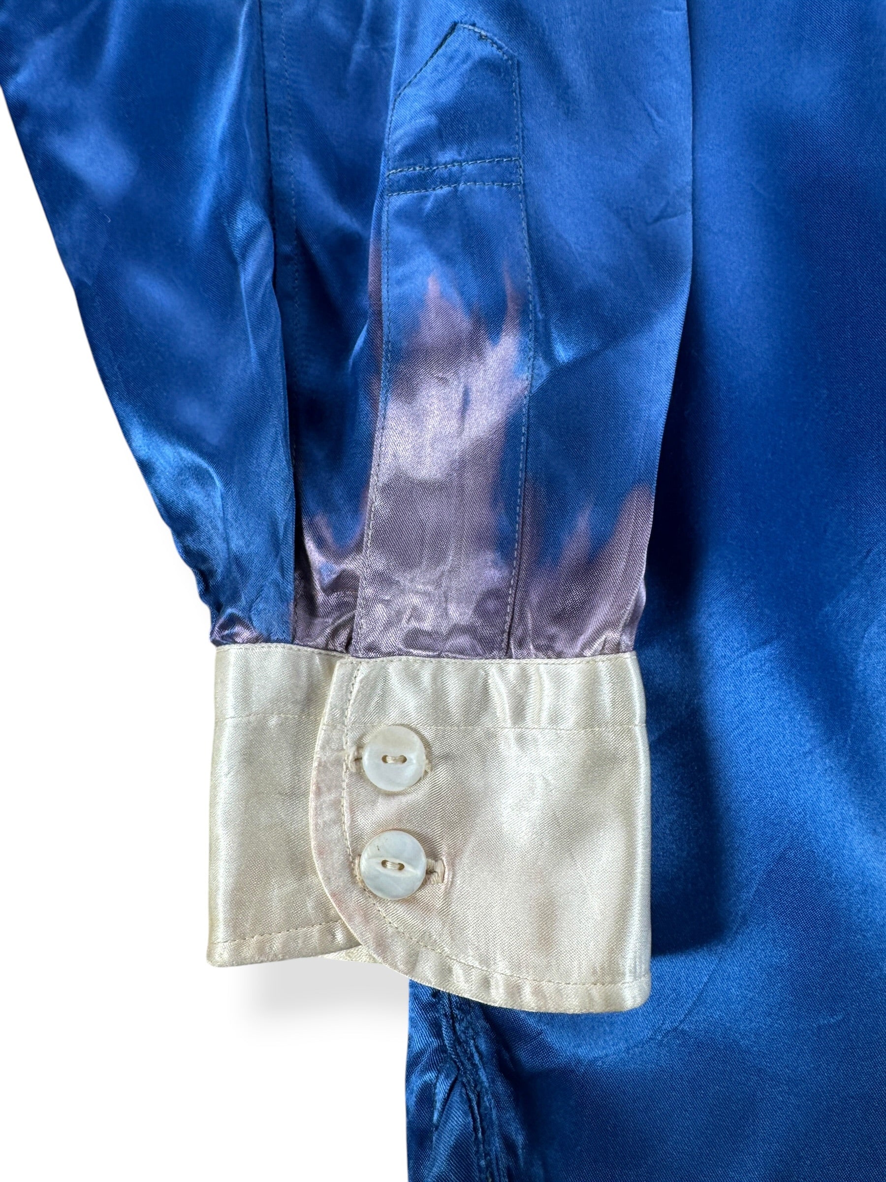 Sleeve on Vintage Blue Satin Loop Collar Shirt SZ M