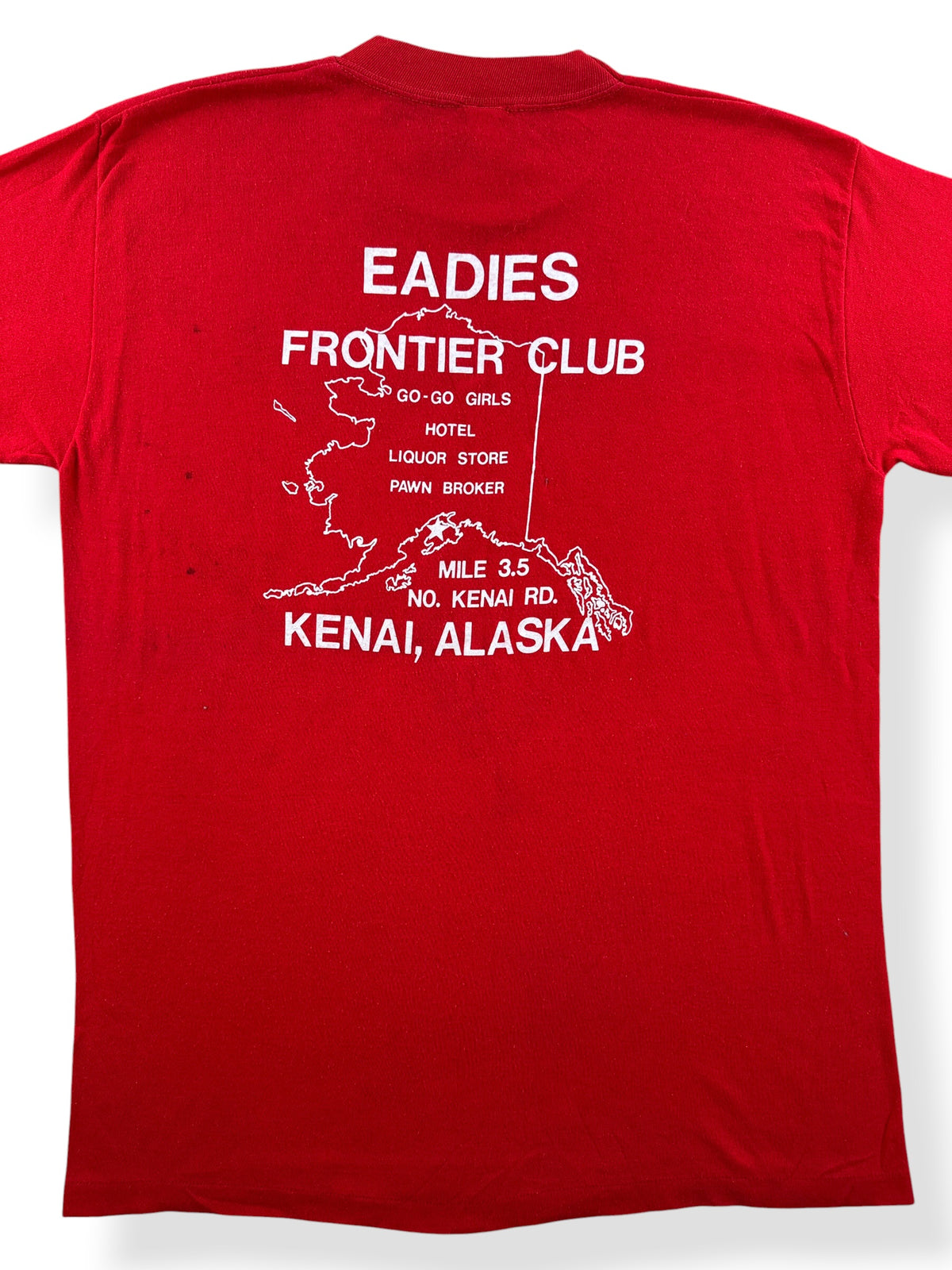 Close-up of back of Vintage Alaska Brothel Tee SZ XL (Fits L)