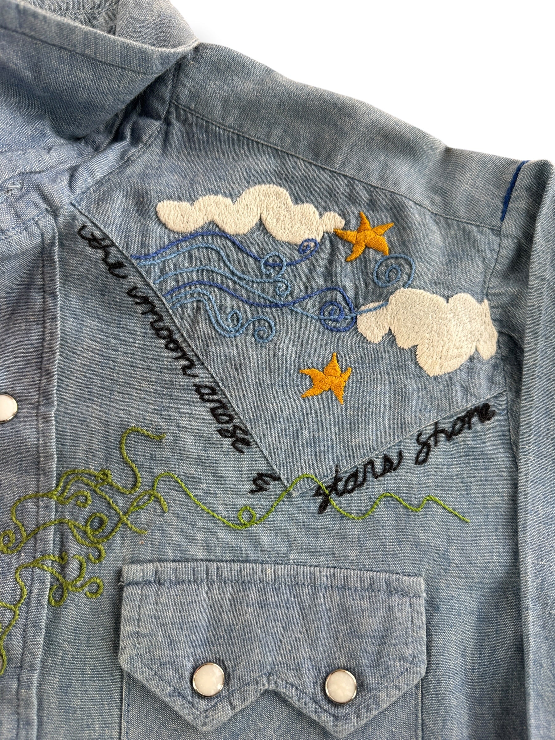 Embroidered on Vintage Embroidered Chambray Pearlsnap SZ M