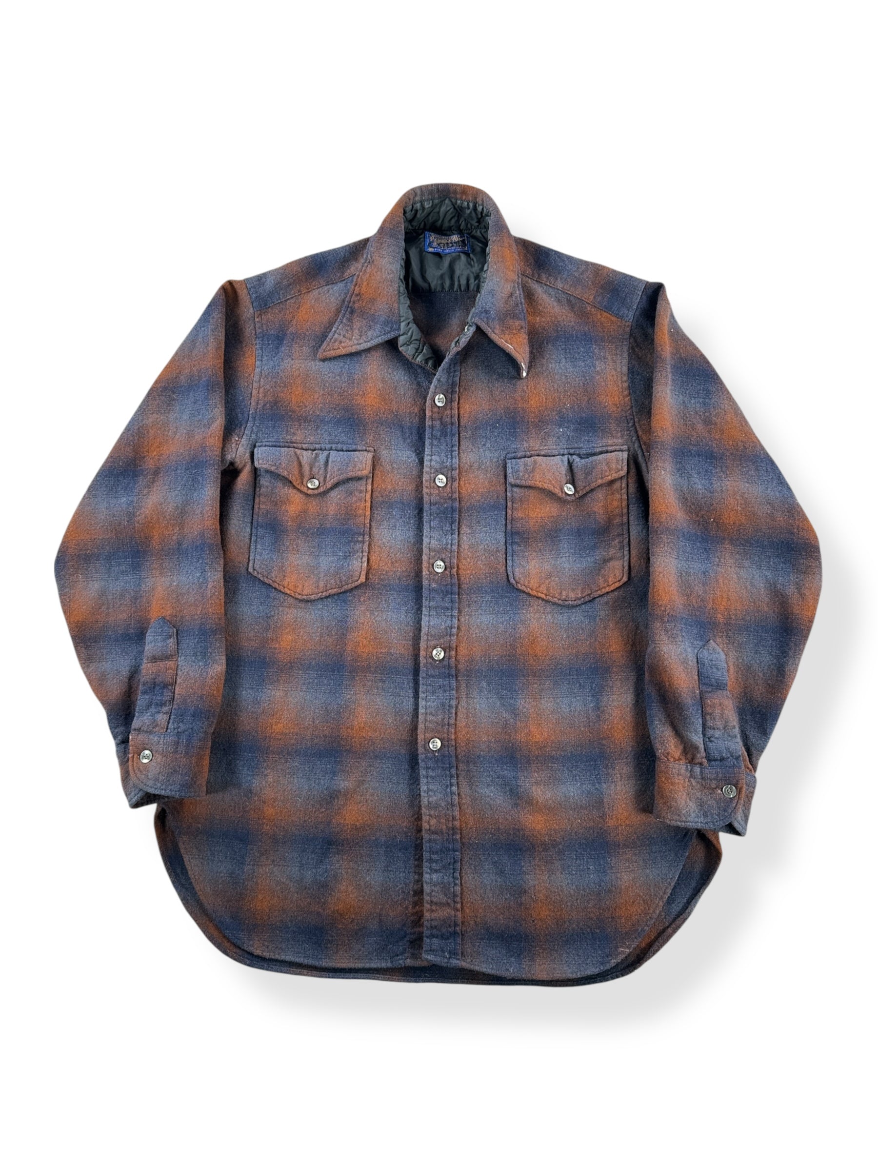 Front of Vintage Orange and Navy Pendleton Flannel SZ M