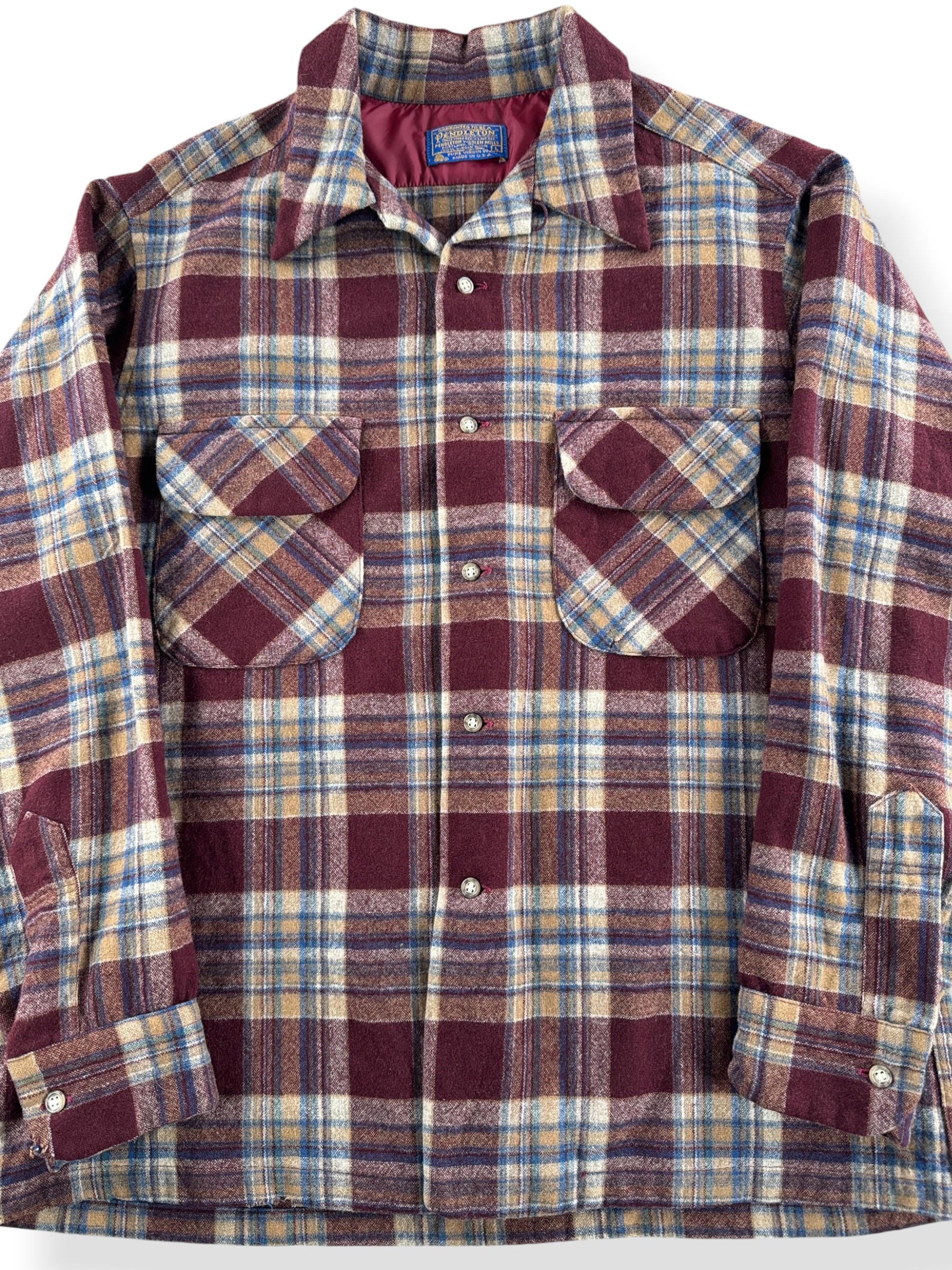 Close-up of Vintage Pendleton Burgundy Board Shirt SZ L