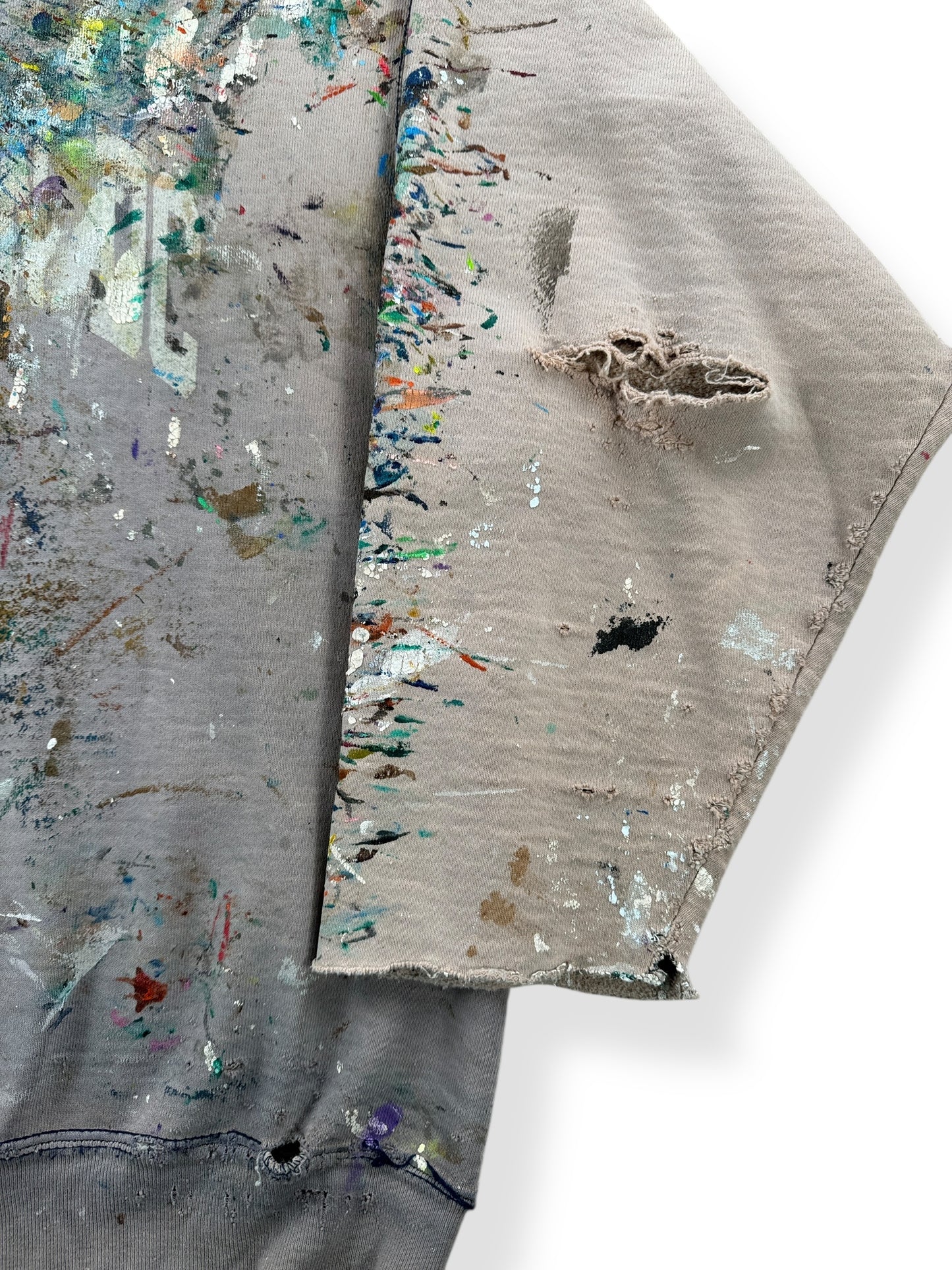 Chopped Sleeve of Vintage Thrashed, Faded, and Splattered Crewneck SZ L
