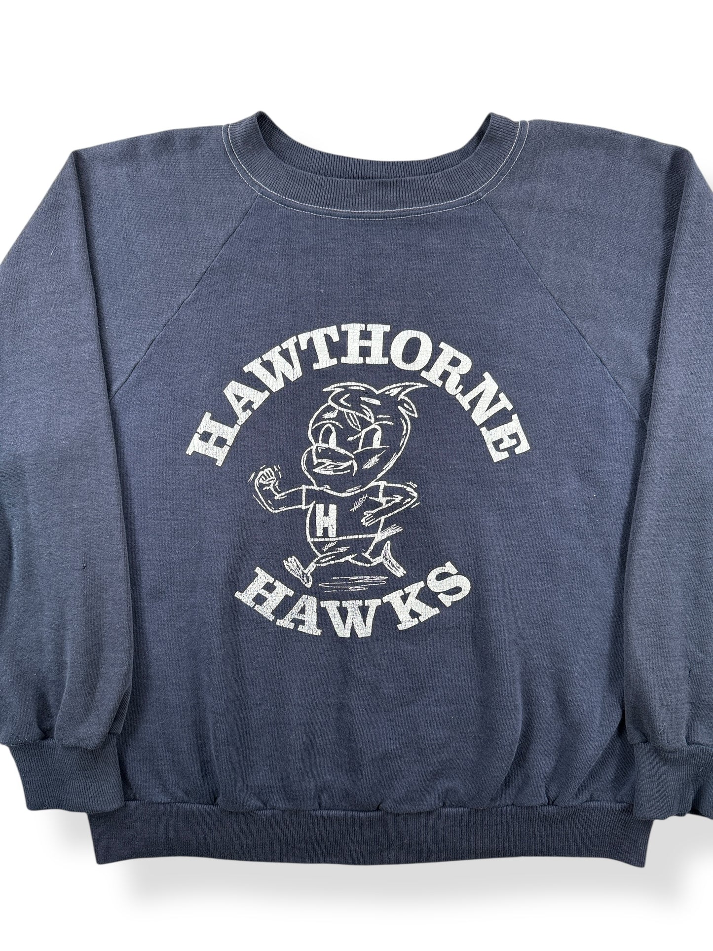 Front Close Up of Vintage Hawthorne Hawks Crewneck SZ L