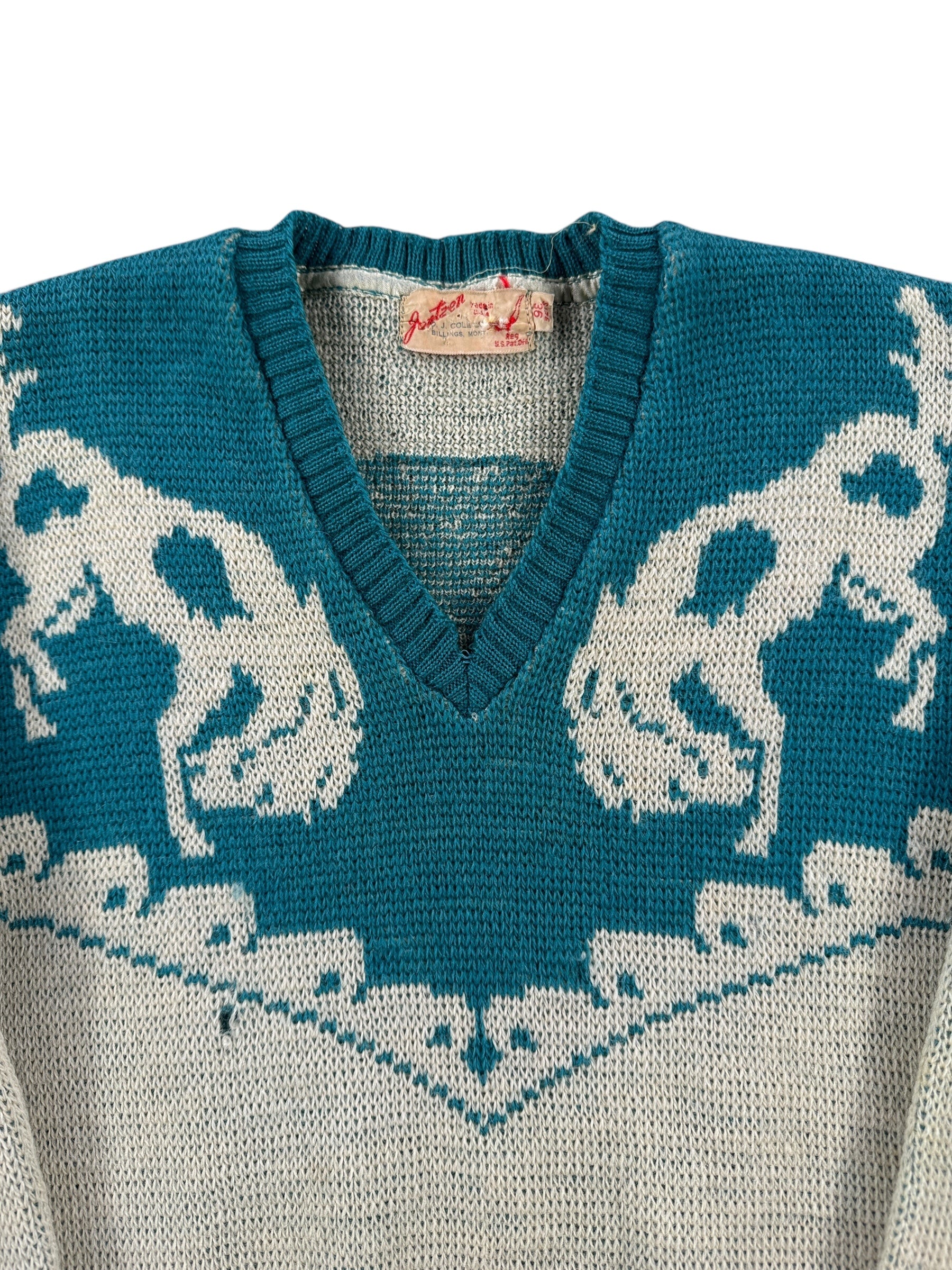Collar on Vintage 1940s Jantzen Let 'Em Buck Sweater SZ XS