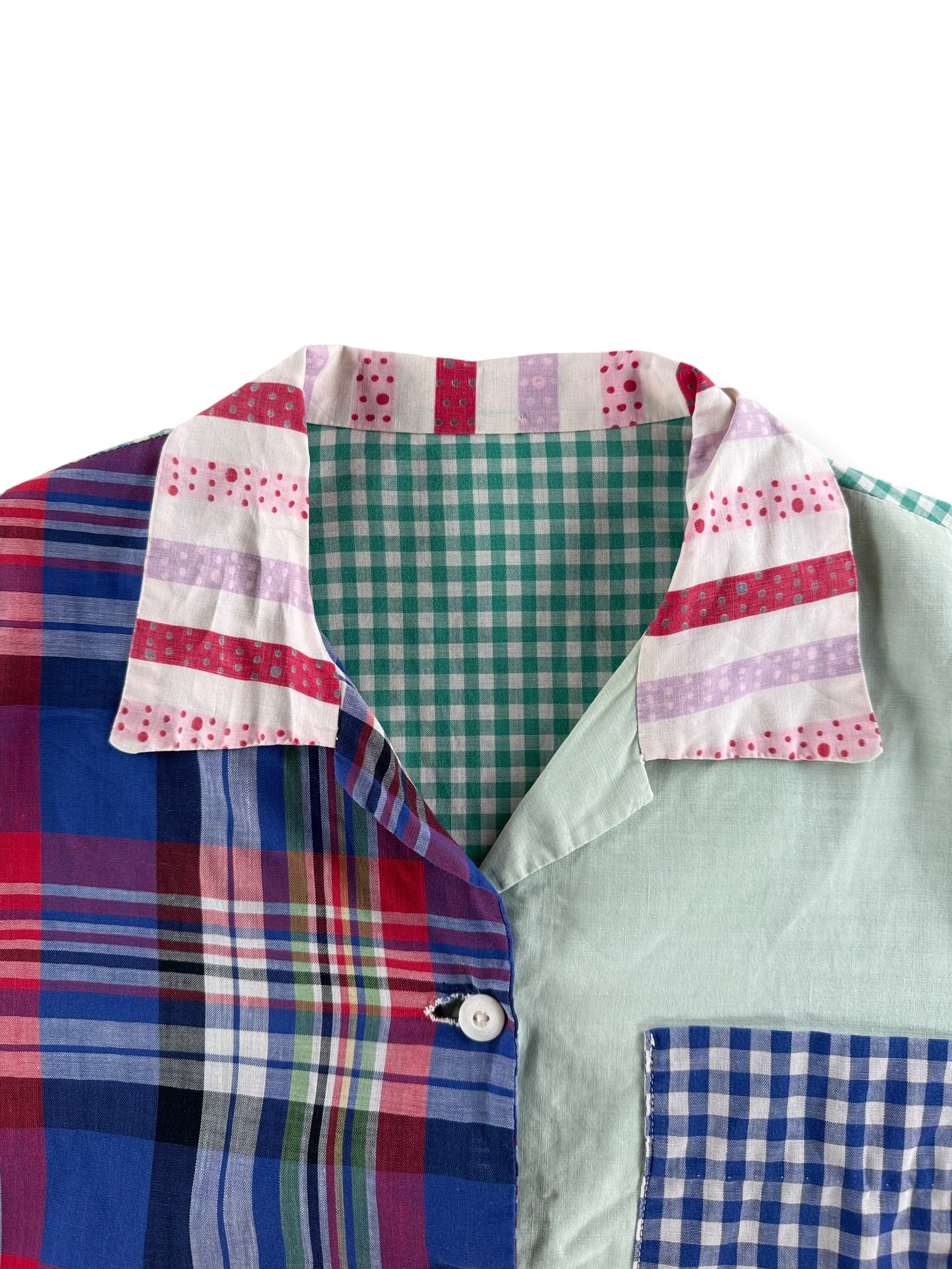 Collar on Vintage Cotton Patchwork Shirt SZ M