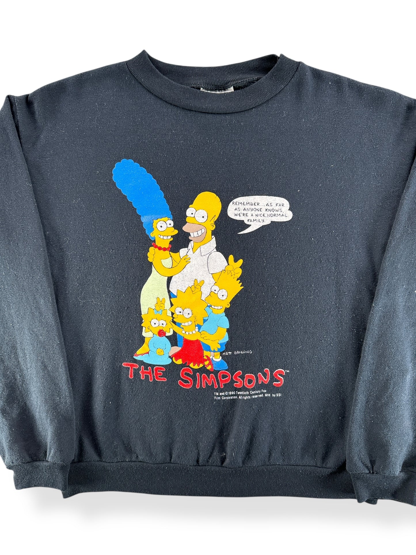Front Close Up of Vintage Black Simpsons Crewneck SZ S