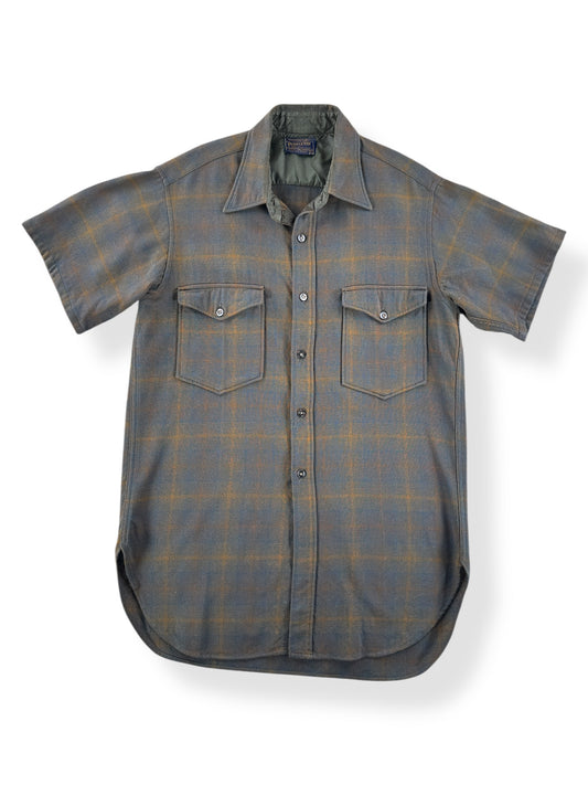 Front of Vintage 50s Era Pendleton Short Sleeve Shadow Plaid Flannel SZ M
