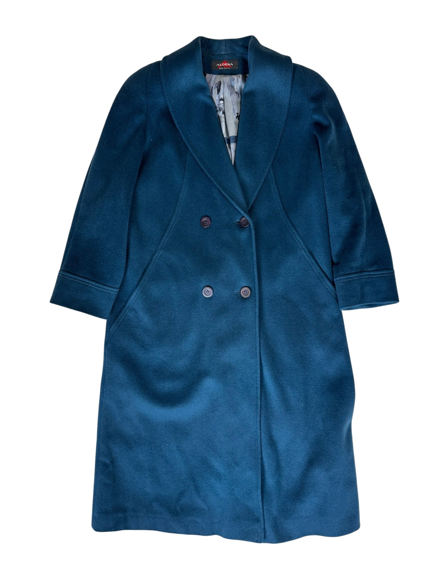 Front view of 80s Does 40s Blue Wool Coat L-XL