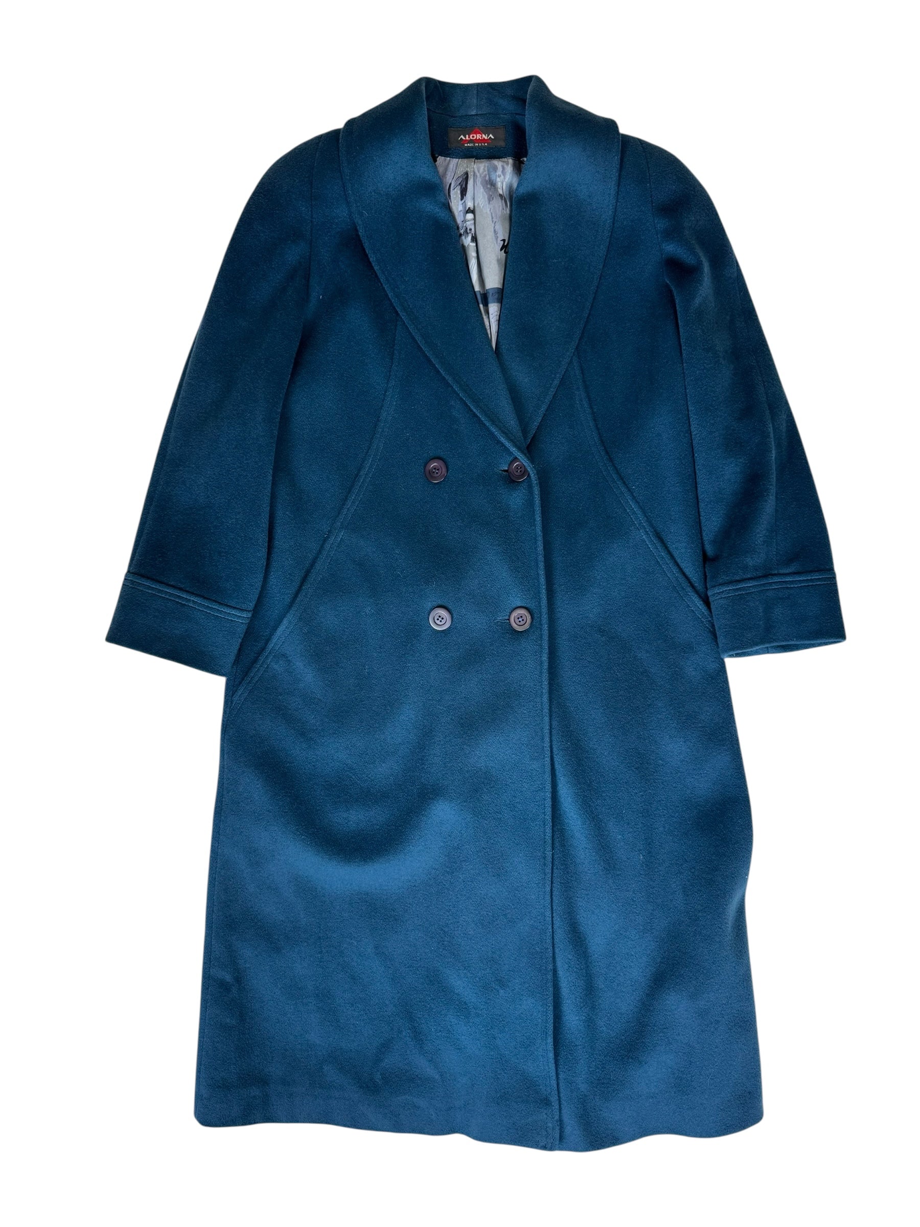 Front view of 80s Does 40s Blue Wool Coat L-XL