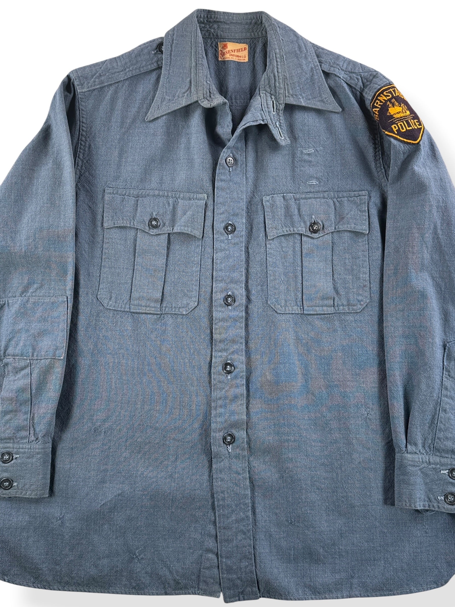 Front Close Up of Vintage Rosefield Uniform Barnstable Chin Strap Shirt SZ L