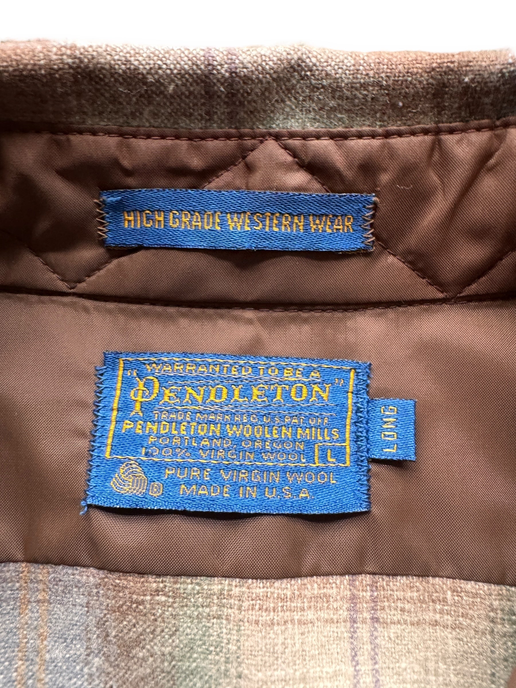 tag on Vintage Pendleton Blue/Brown/Green Shadowplaid Wool Western Flannel SZ L