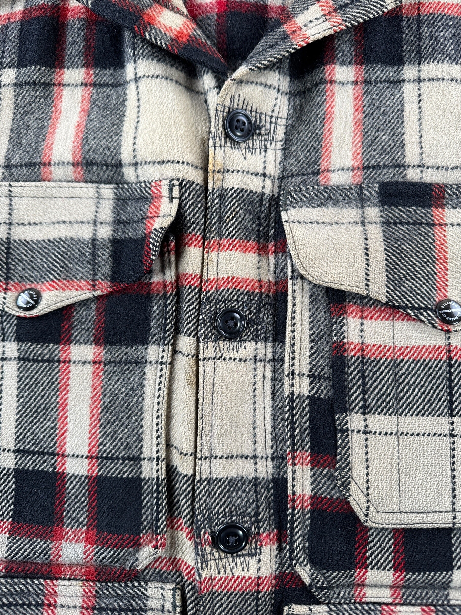 Repairs on Vintage 1951 Filson Black-Red-White Dark Side Peppermint Patty SZ XL