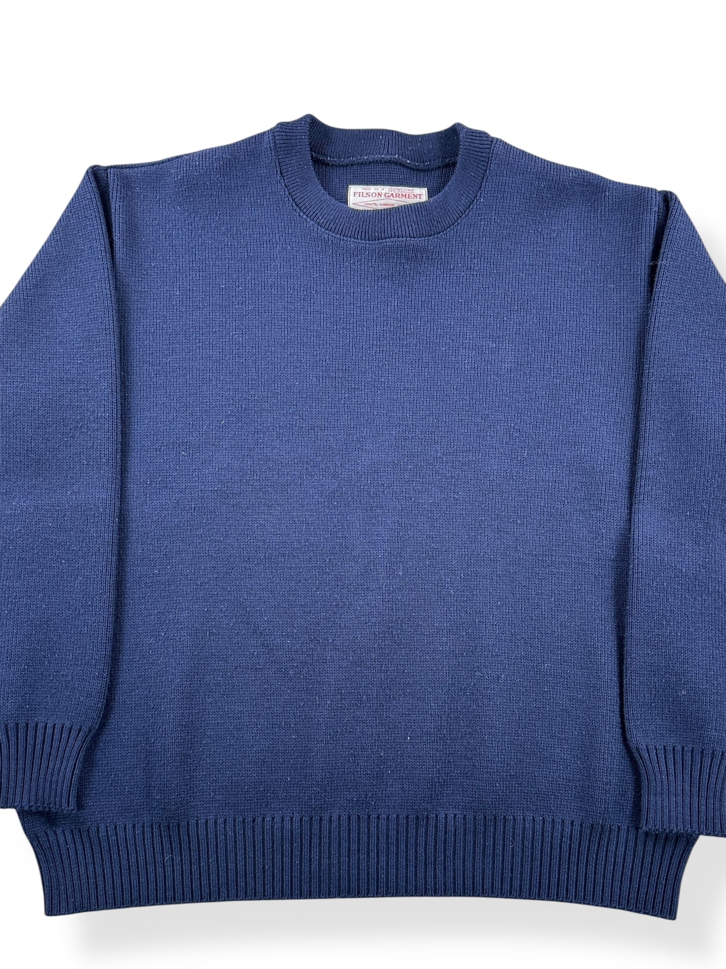 Front Close Up of Vintage Blue Filson Guide Sweater SZ XL