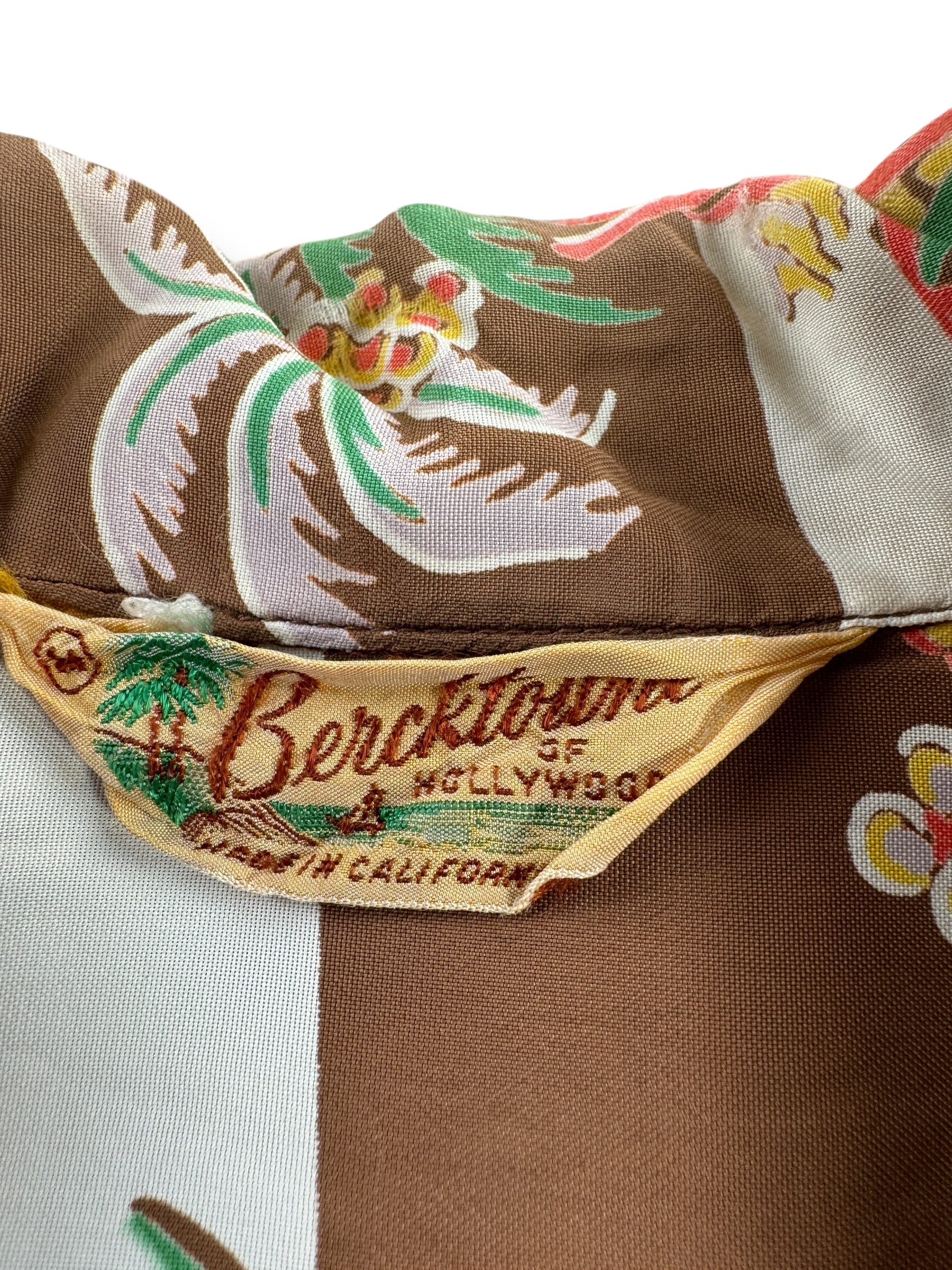 Tag on Vintage Berketowne of Hollywood Aloha Shirt SZ M AS IS