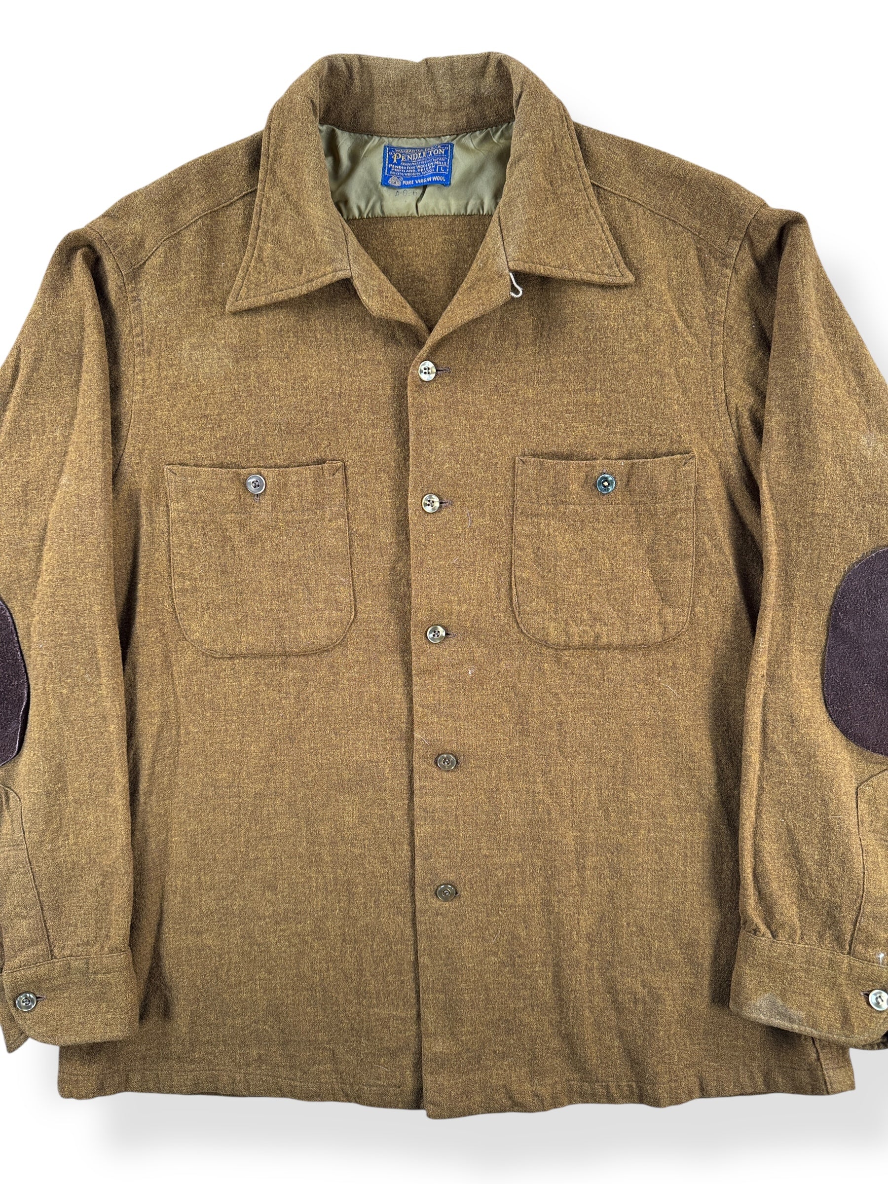 Front Close Up of Vintage 50s Pendleton Loop Collar Flannel SZ L