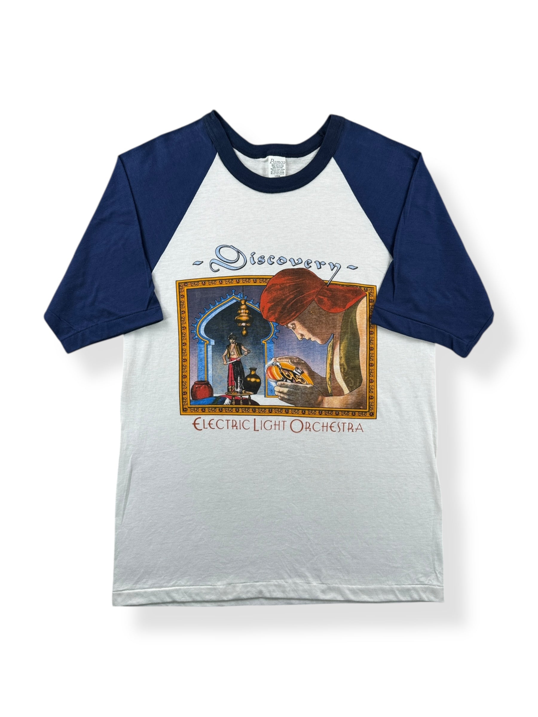 Front of Vintage Electric Light Orchestra Discovery Raglan Tee SZ M