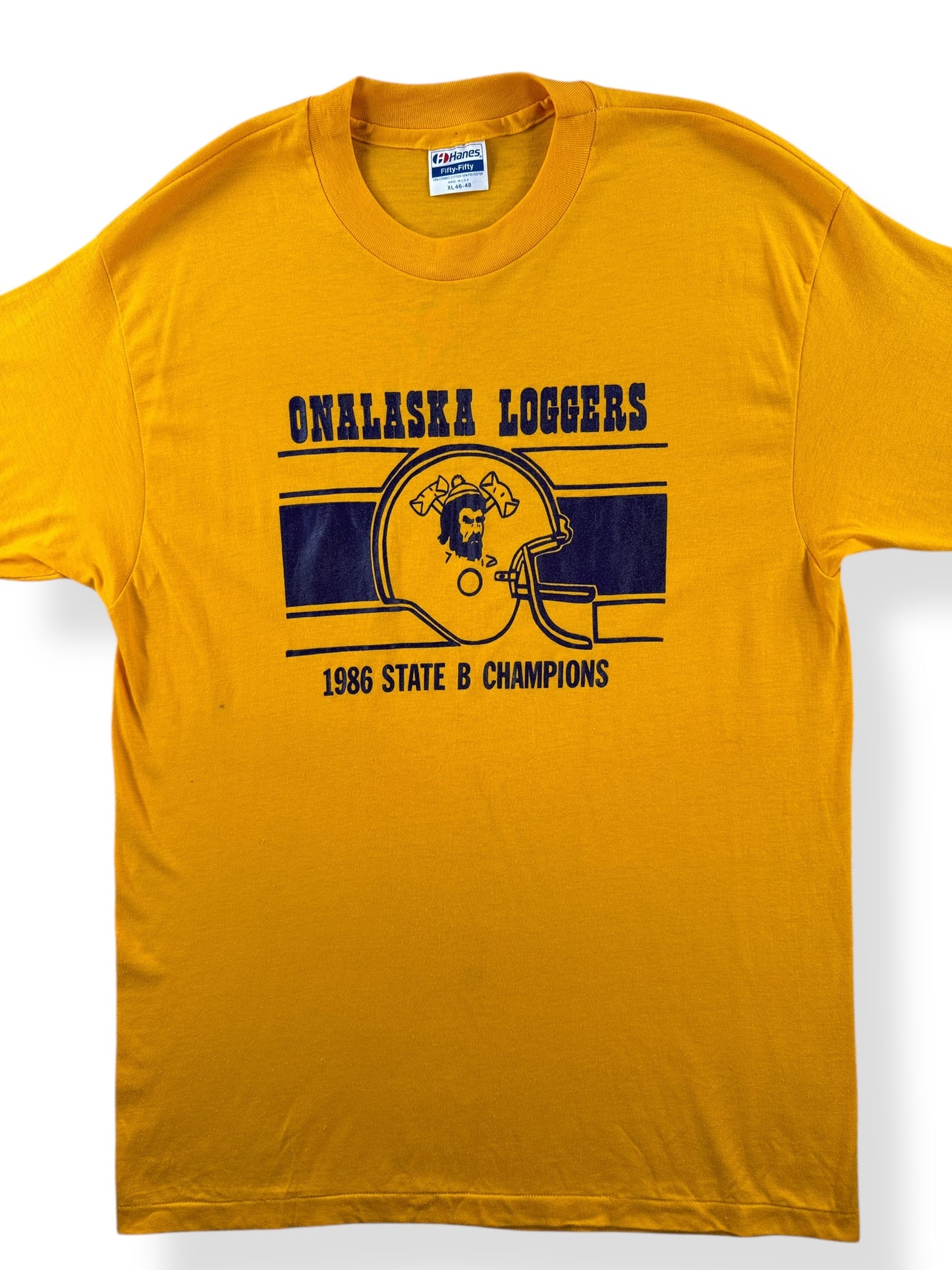 Front Close Up of Vintage Onalaska Loggers Tee SZ XL